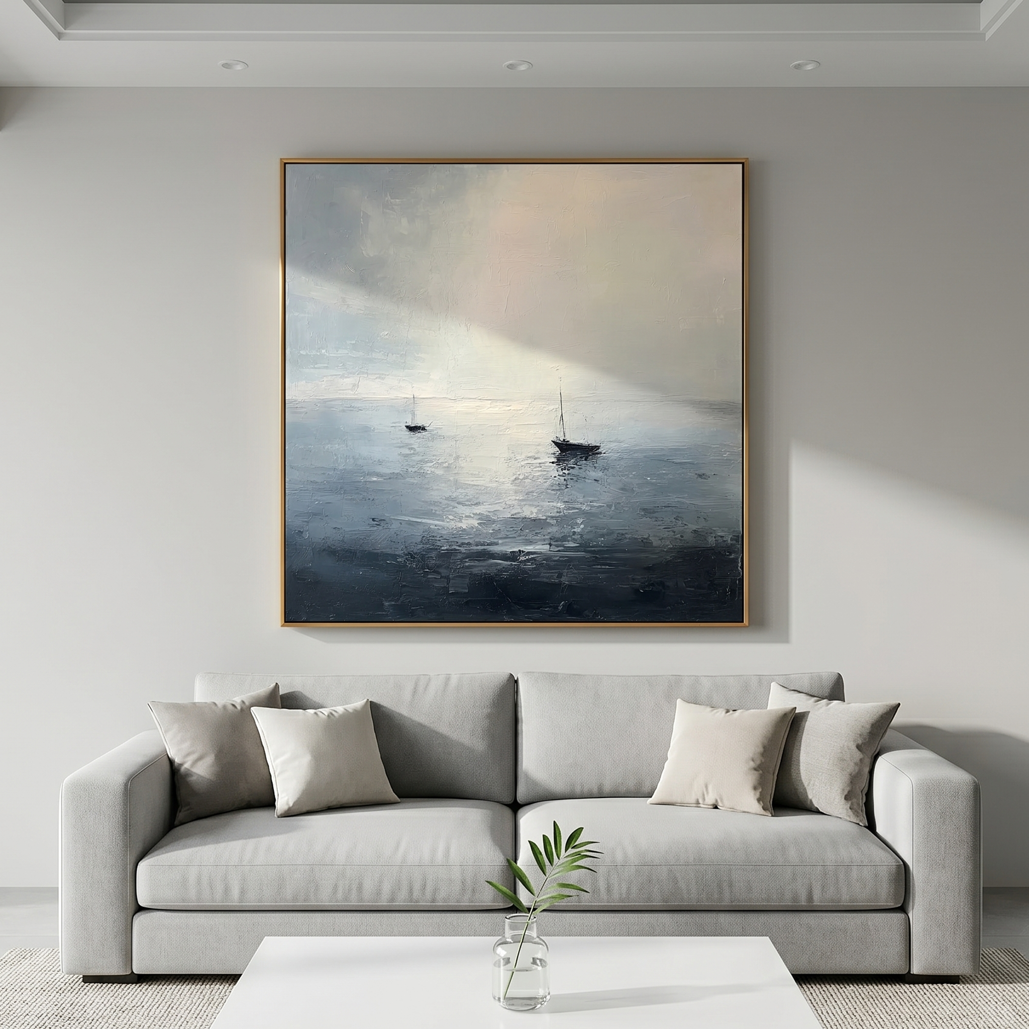 "The Silent Horizon" – Palette Knife Textured Seascape | Luxury Abstract Sailboat Painting for Modern Interiors #WS 234