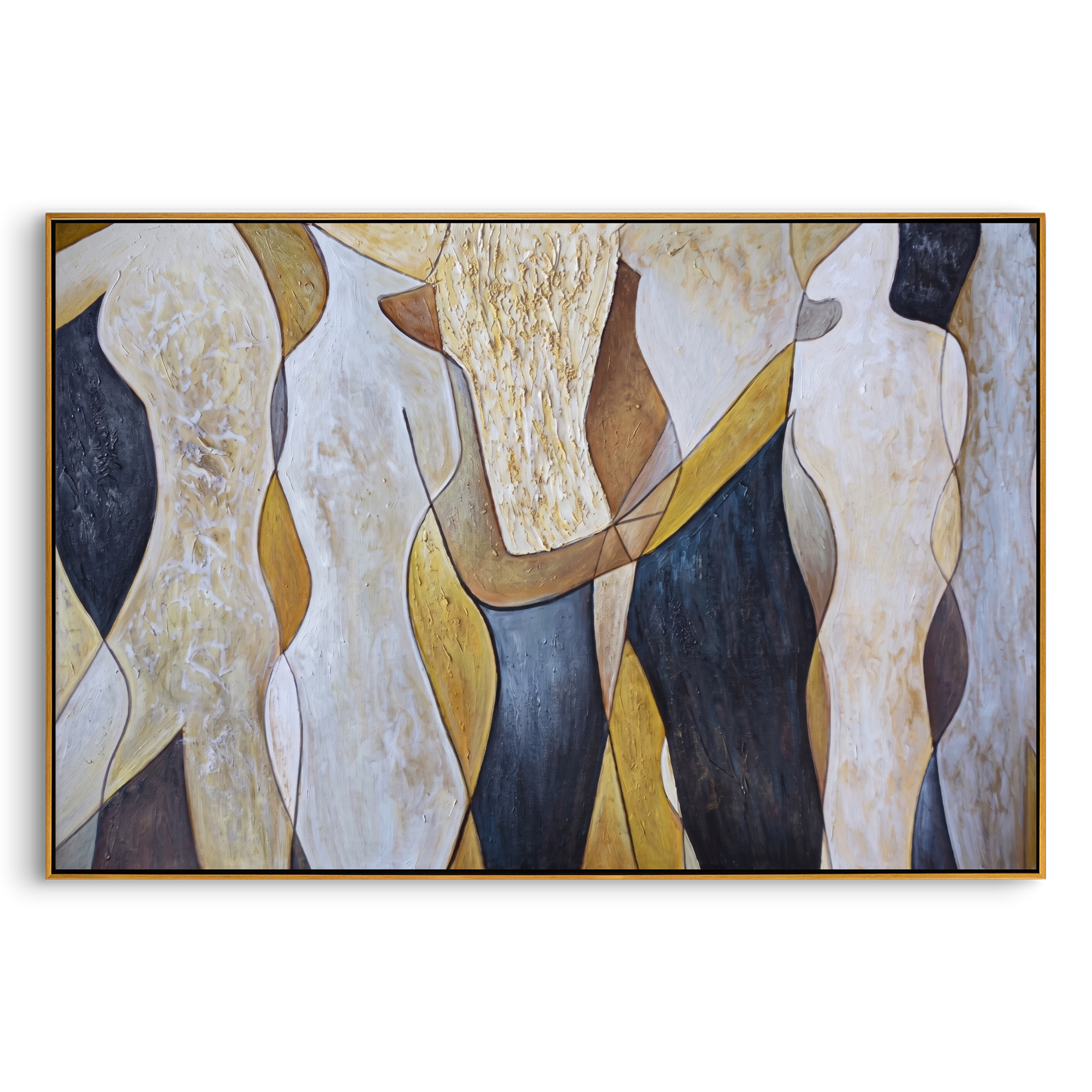 "Golden Veil Figures" - Modern Abstract Figurative Painting | Textured Neutral & Gold Canvas Wall Art | Luxury Horizontal Wall Art #PT 593