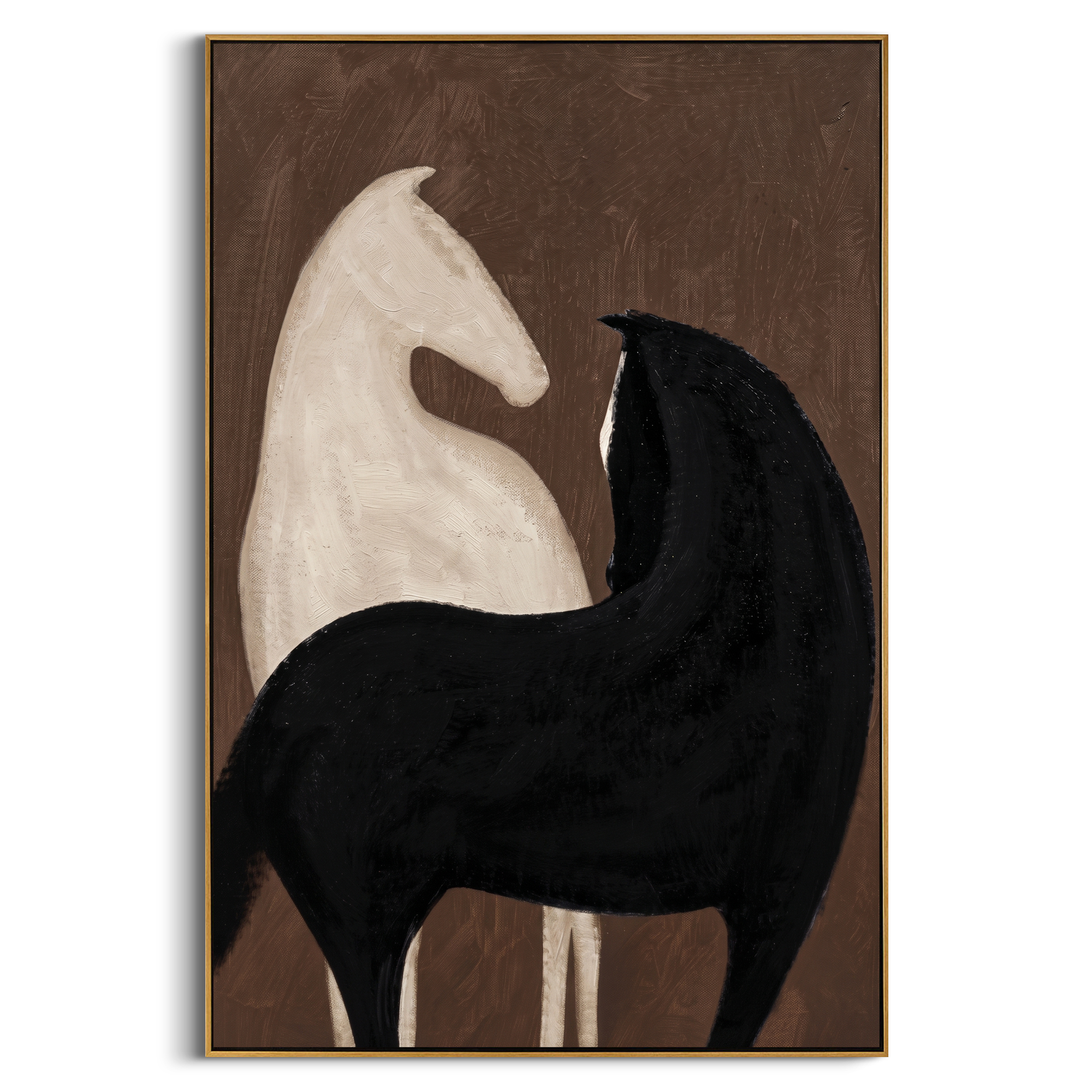"Dual Yin-Yang Horses Embrace" – Modern Heavy Impasto Minimal Equine Figurative | 3D Cocoa Brown & Cream Ivory Palette Knife Painting | Luxury Vertical Wall Art #AB 527