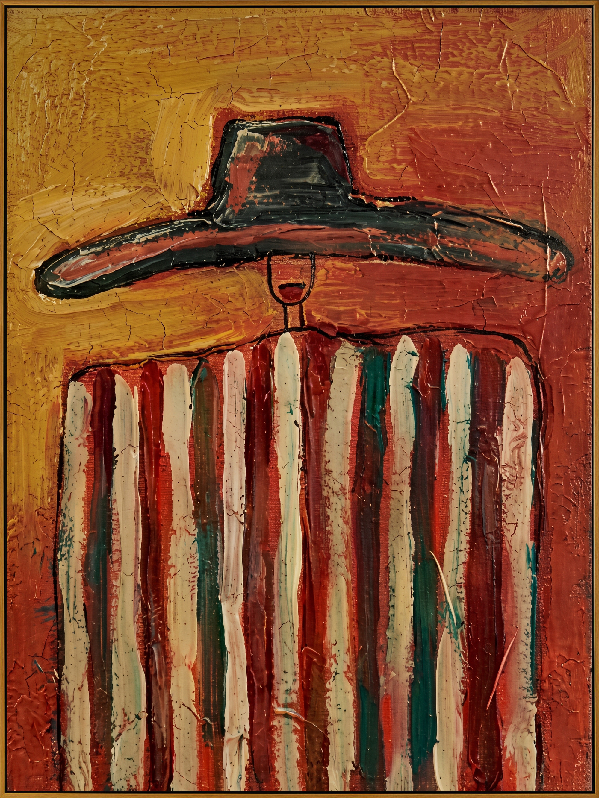 "Cowboy in Warm Stripes" – Stylized Impasto Western Artwork | Earthy Tones Textured Wall Decor | Contemporary Vertical Statement Piece #PE 521