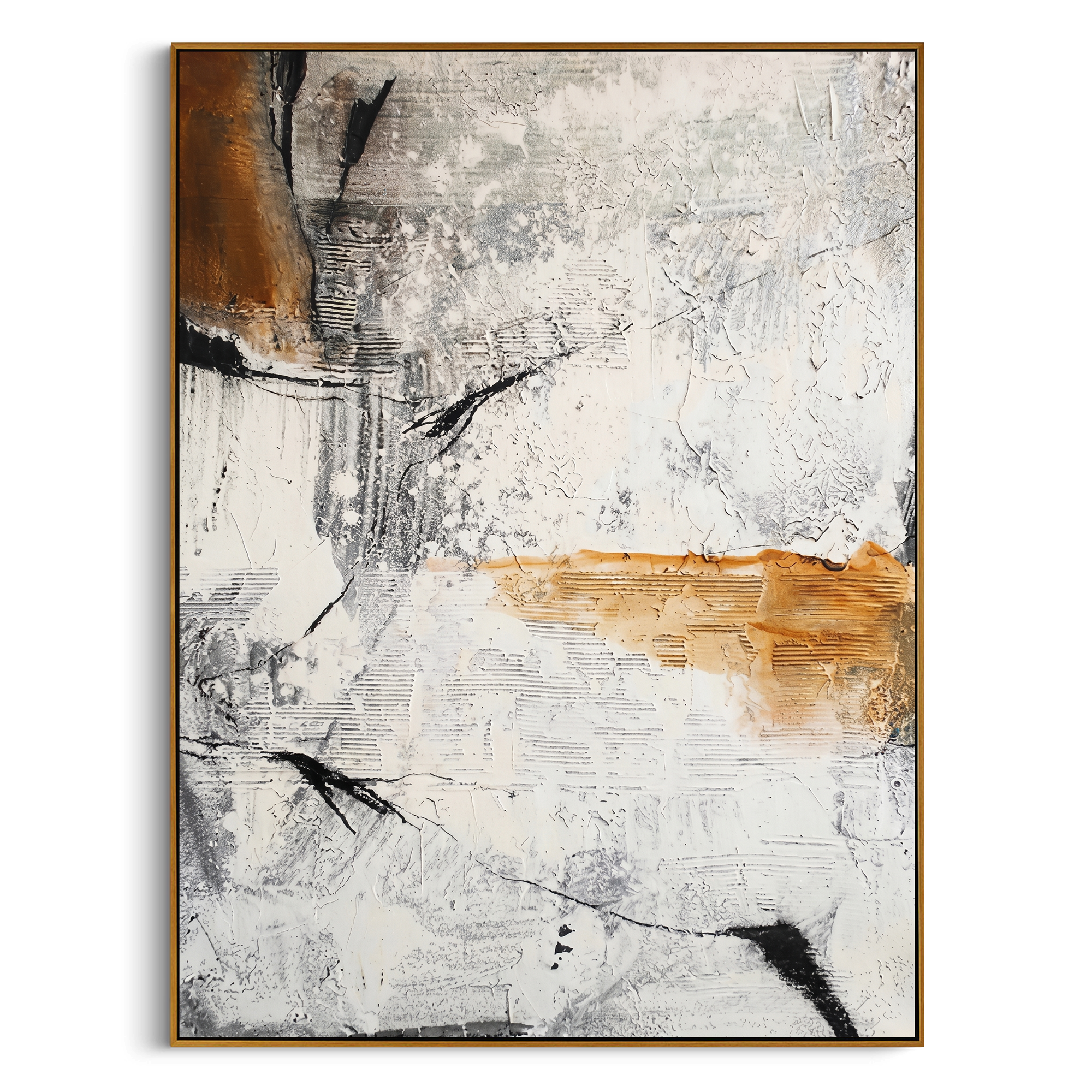 "Cracked Amber Neutral Texture Abstract" – Modern Heavy Impasto Wabi-Sabi Abstract Relief | 3D Ivory Ash & Burnt Bronze Palette Knife Painting | Luxury Vertical Wall Art #PT 574