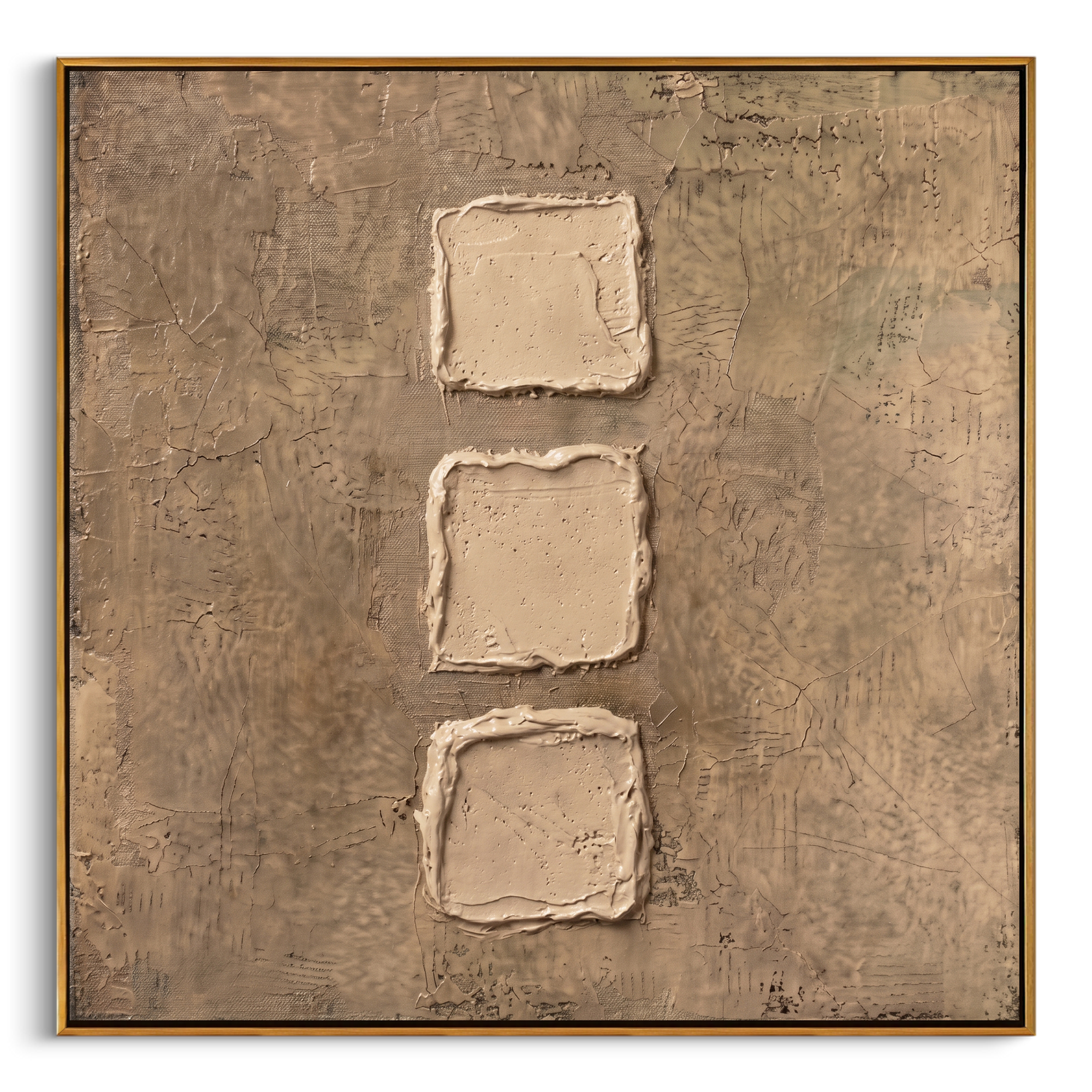 "Earthy Geometric Relief" – Expressive Sculptural Abstract Art | 3D Layered Taupe & Cream Canvas | Luxury Square Wall Art #WS 247