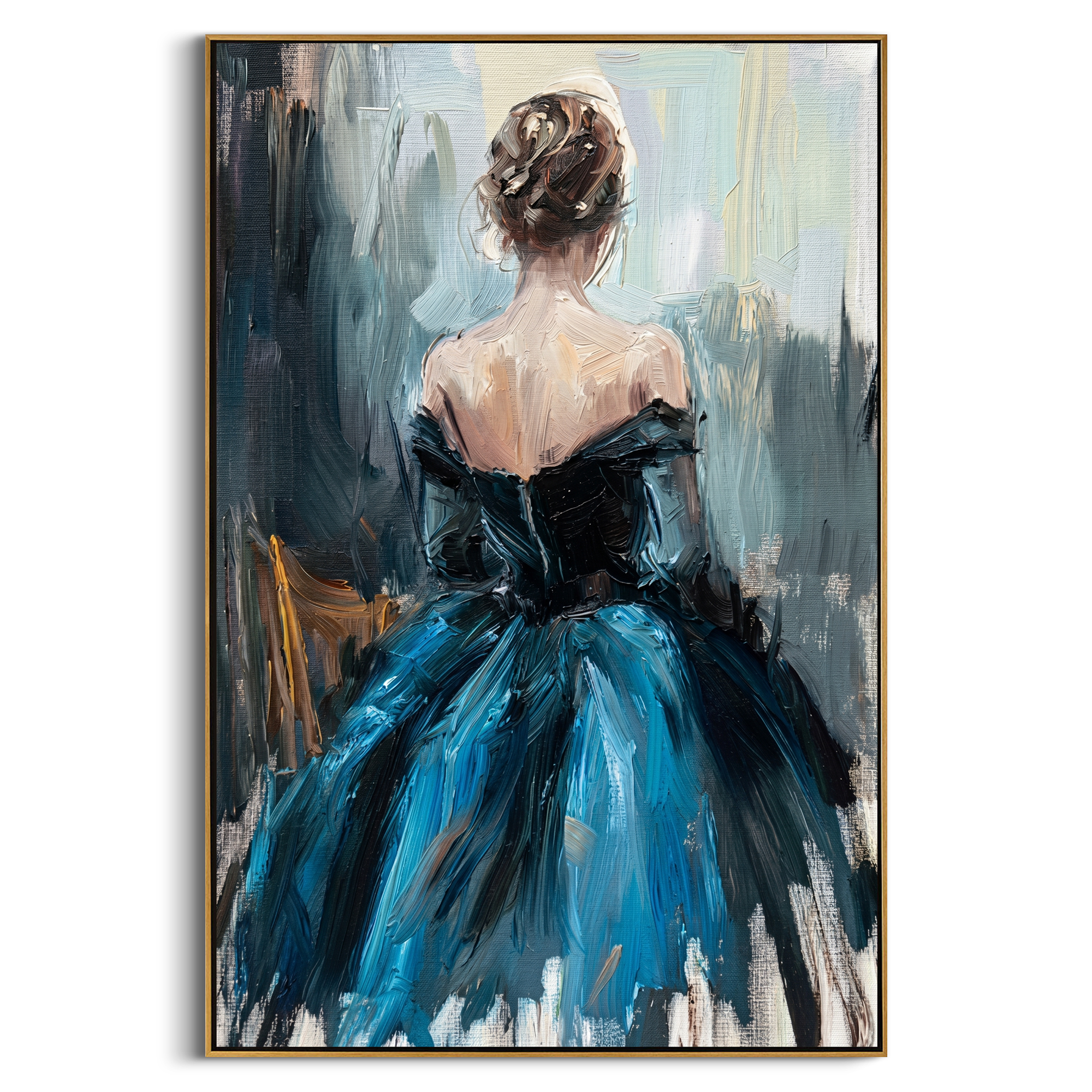 "The Blue Ballerina" – Modern Heavy Impasto Figurative Art | 3D Teal & Black Palette Knife Painting | Luxury Vertical Wall Art #PE 501