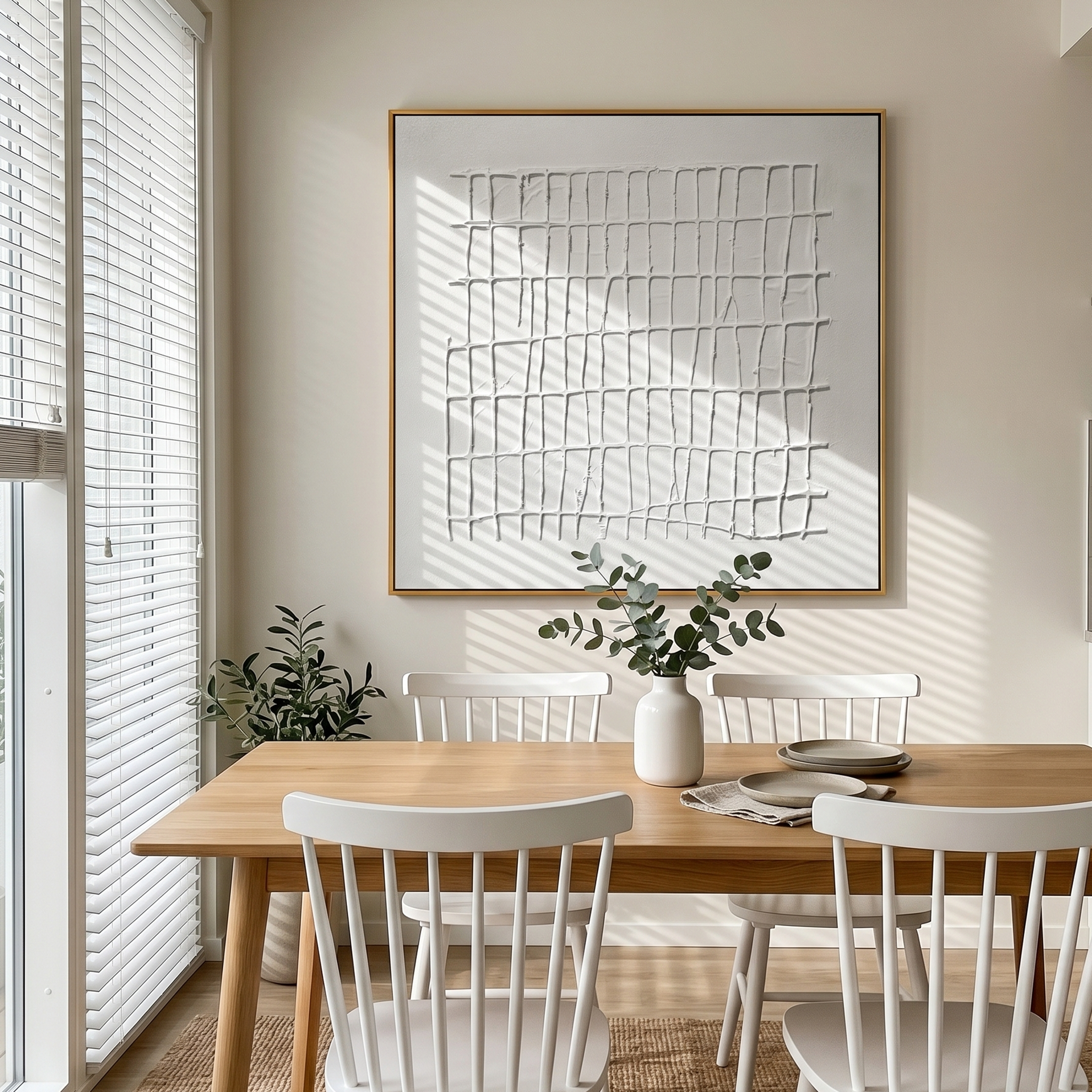 "The Lattice of Mind" – Modern Geometric Hand-Textured Relief | 3D Linear Minimalist Painting for High-End Interiors #MI187
