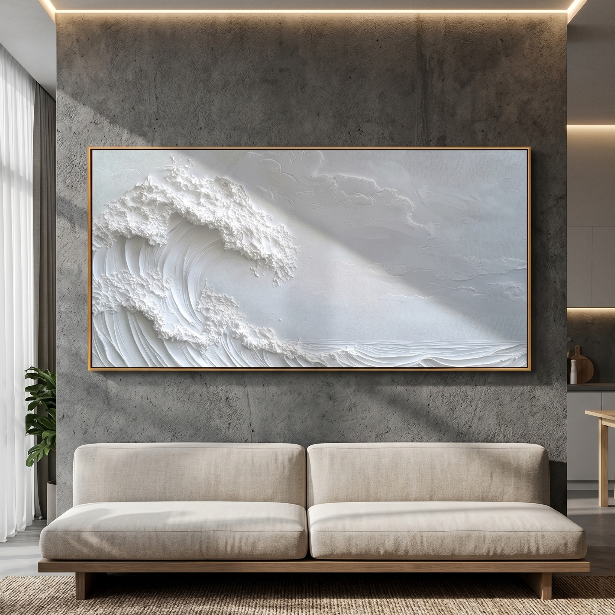 "The Alabaster Tide" – Minimalist White-on-White Relief | 3D Hand-Sculpted Heavy Impasto Wave Painting | Luxury Modern Horizontal Wall Art#PT 540