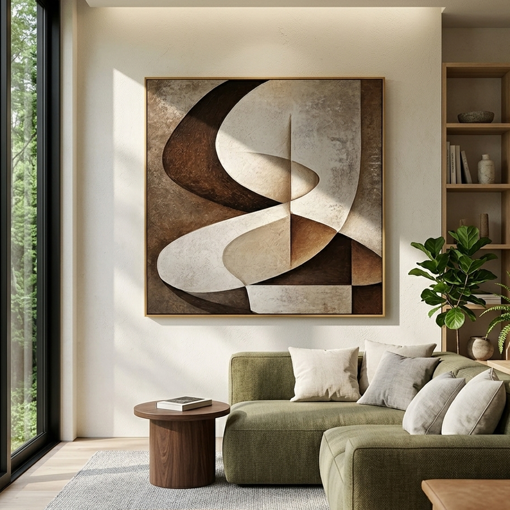 "The Folded Dimension" – Modern Earth Tone Abstract | Hand-Textured Geometric Relief | Sophisticated 3D Mineral Palette Art #AB1025