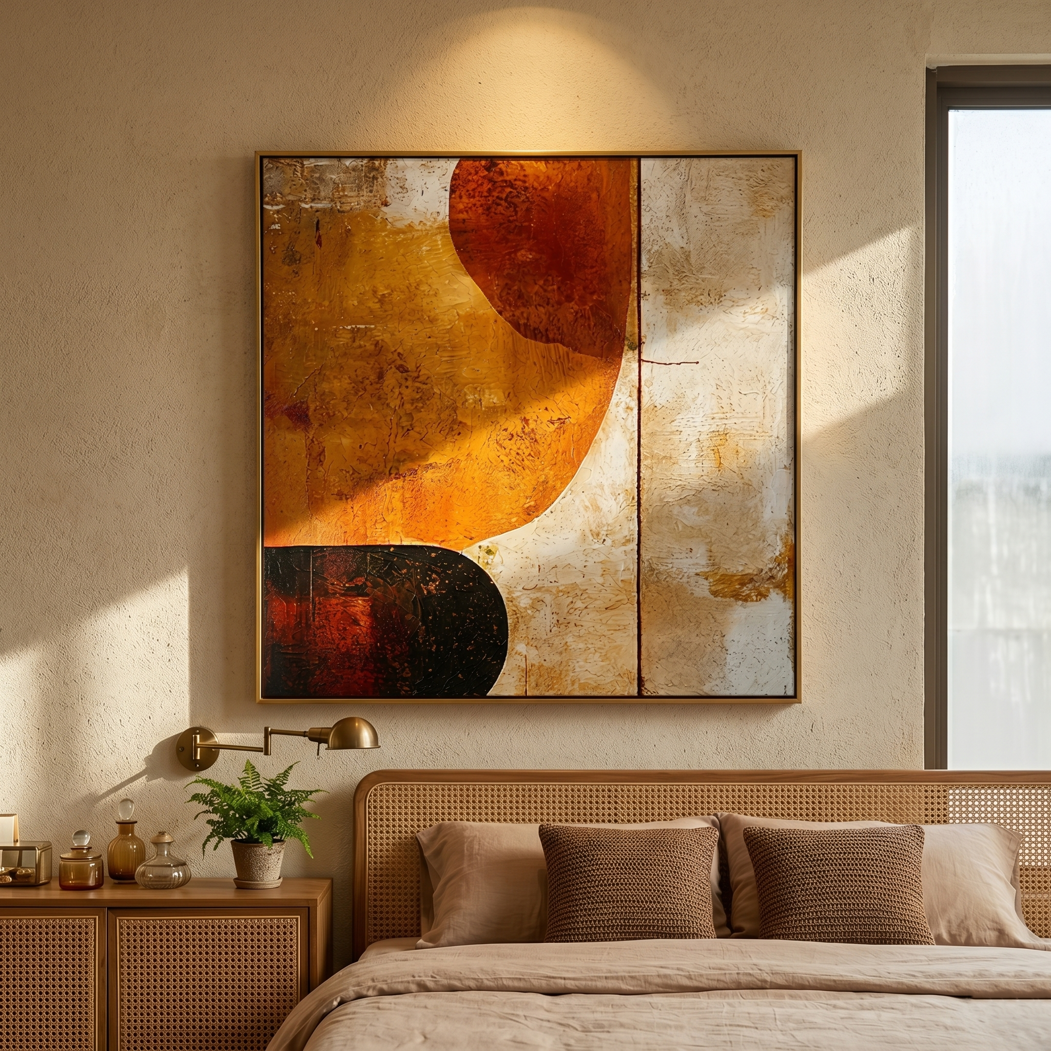 "The Amber Epoch" – Retro Earth Tone Geometric Abstract | Hand-Textured Distressed Relief | Sophisticated 3D Mid-Century Wall Decor #AB1024