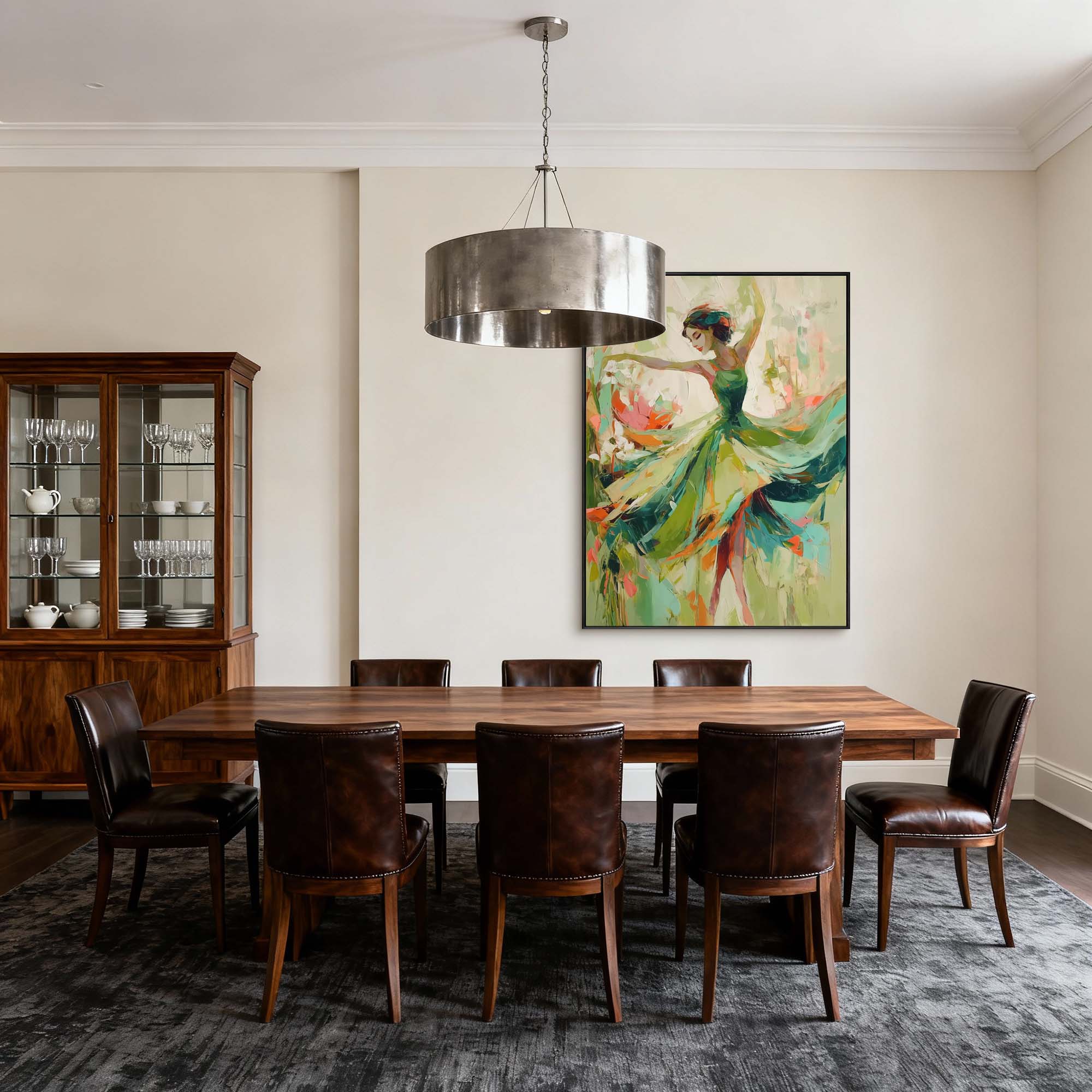 "Emerald Rhythm" – Modern Expressive Dancer Oil Painting | Sage Green & Floral Palette Textured Wall Art #PE461