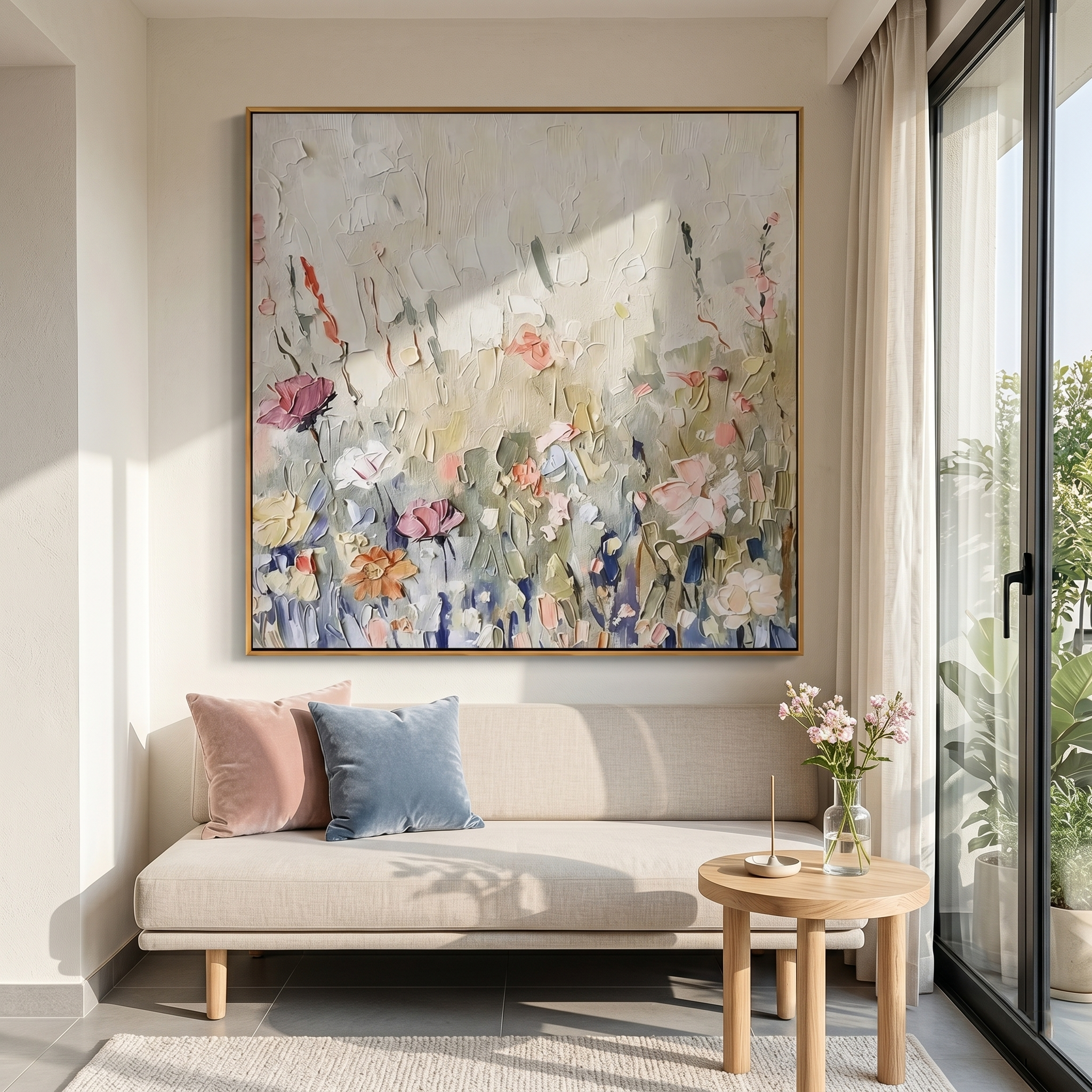 "Secret Bloom" – Modern Heavy Impasto Floral | 3D Hand-Painted Textured Wildflowers | Elegant Morandi Palette Wall Decor #PT534