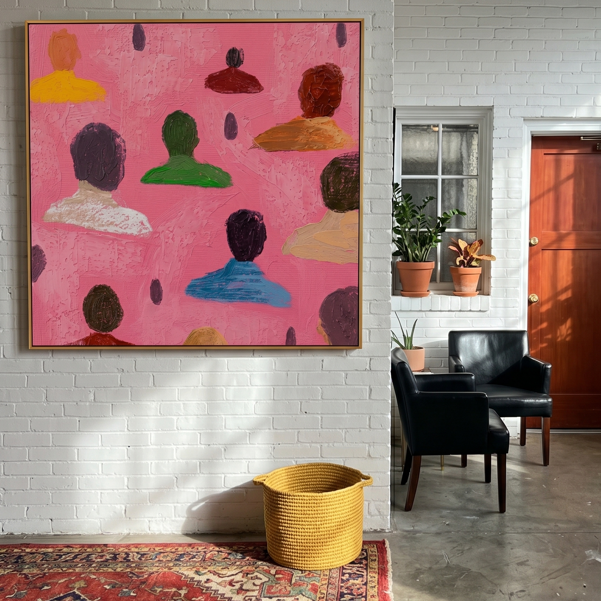 "The Pink Assembly" – Modern Pop Art Silhouette | Bold Dopamine Style Bubblegum Pink Wall Art #PE494
