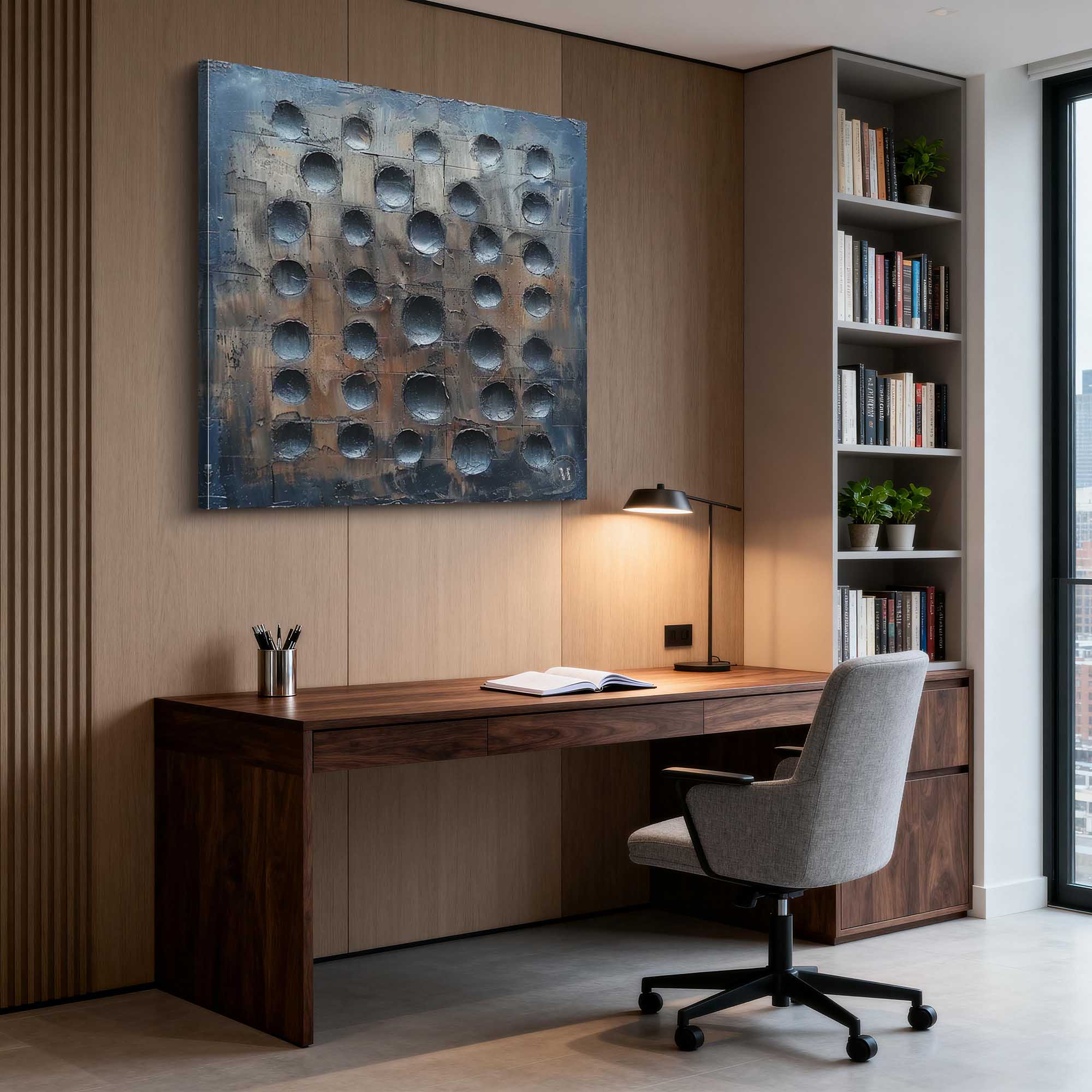 "Vortex of Silence" – Dark Industrial Recessed Relief Abstract | Avant-Garde Obsidian & Bronze Textured Art #GE014