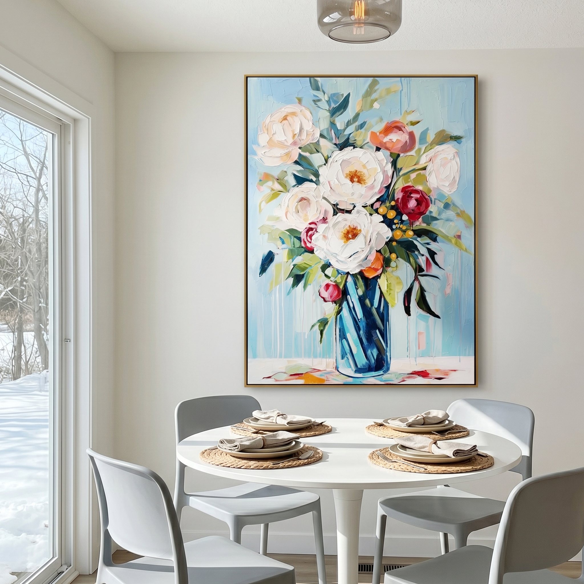 "Azure Bloom" – Modern Expressive Peony Floral Oil Painting | Refreshing Sky Blue Healing Style Wall Art #FL310