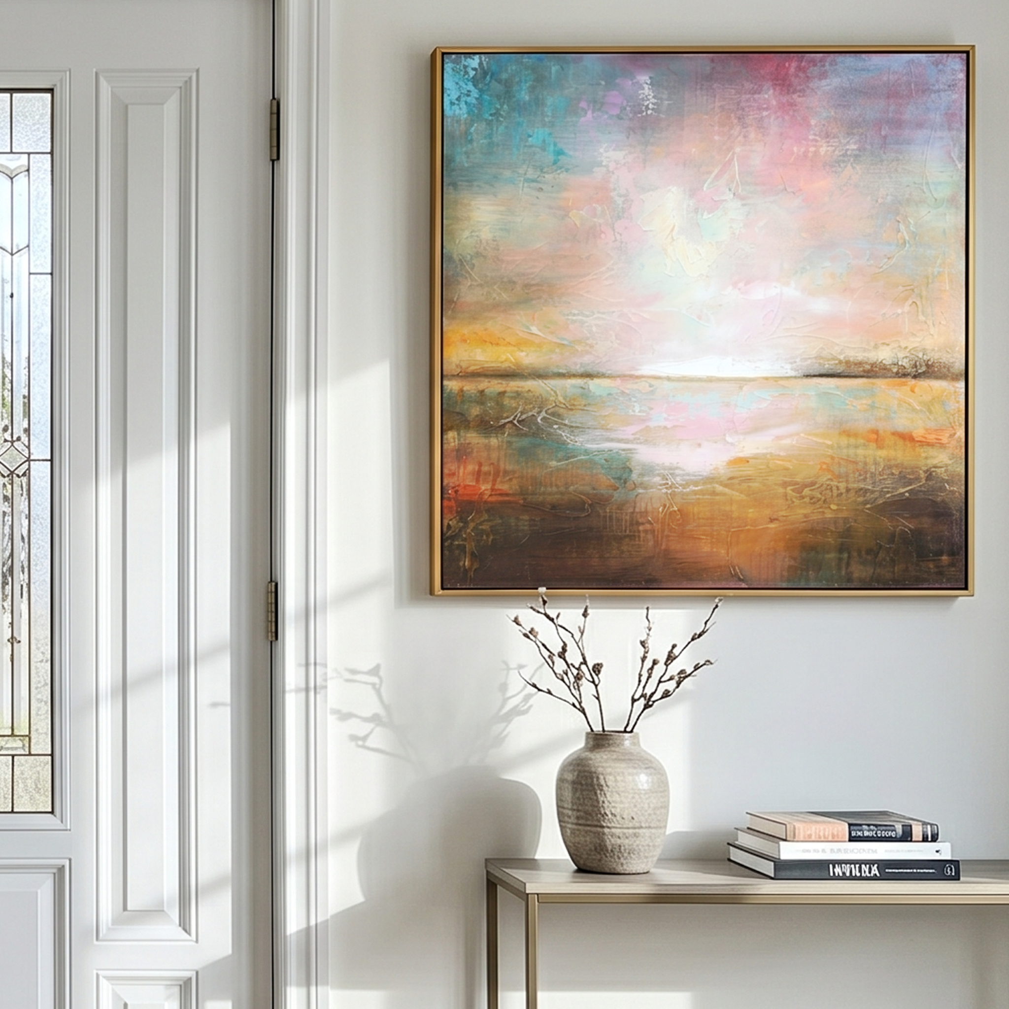 "Vivid Horizon" – Modern Ethereal Impressionist Abstract | Dreamy Pastel & Earth Tone Statement Wall Art #AB1020