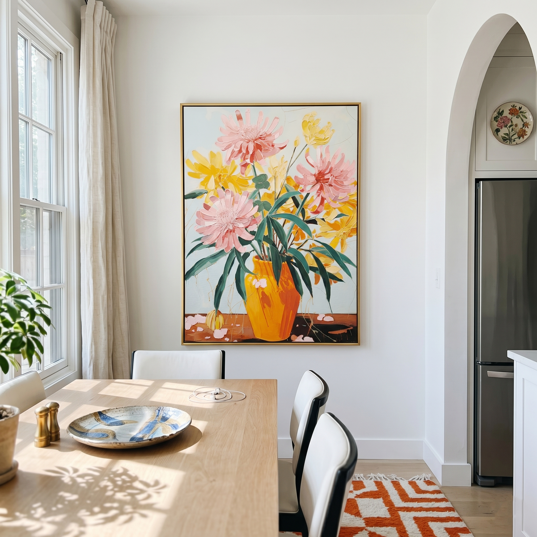 "Vivid Bloom" – Modern Vibrant Floral Impasto Painting | Dopamine Style Orange Vase Healing Wall Art #FL311