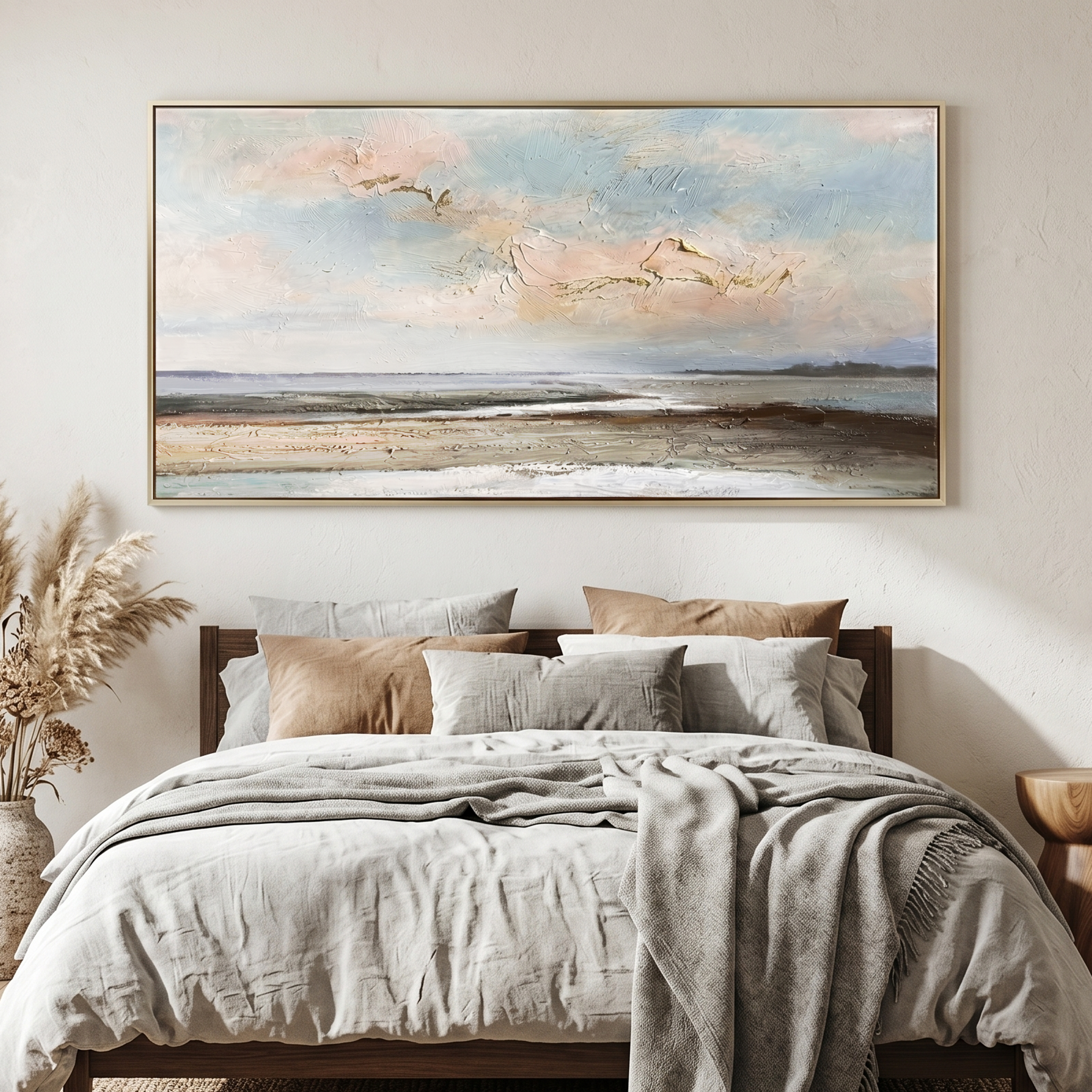 "The Coastal Prelude" – Modern Impressionist Vast Seascape | Ethereal Blue & Earth Tone Horizontal Gallery Art #LC152