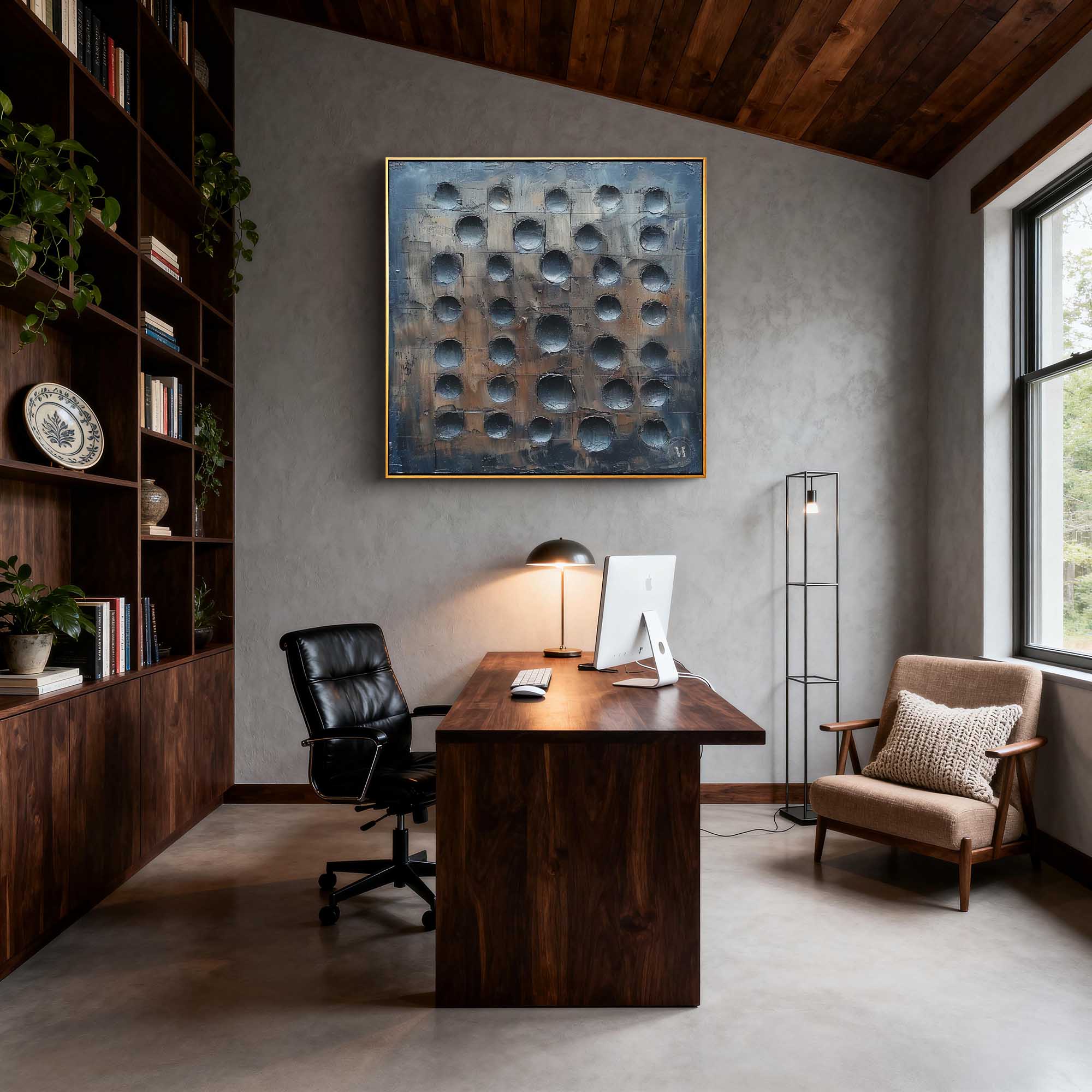 "Vortex of Silence" – Dark Industrial Recessed Relief Abstract | Avant-Garde Obsidian & Bronze Textured Art #GE014