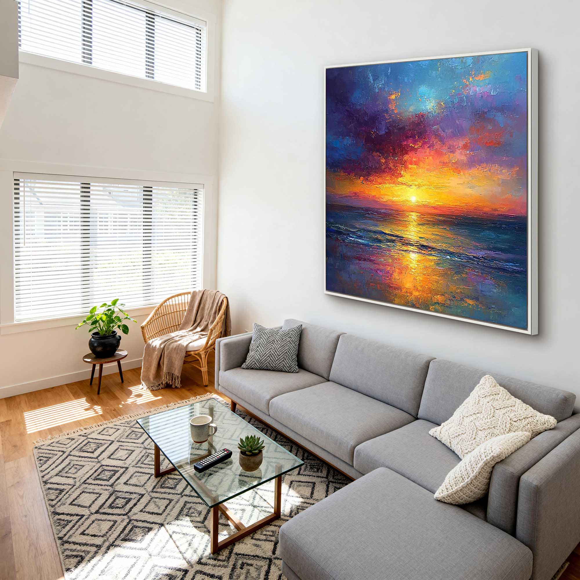 "Eternal Radiance" – Modern Impressionist Sunset Seascape Impasto Painting | Luxury Bold Statement Wall Art#BE038