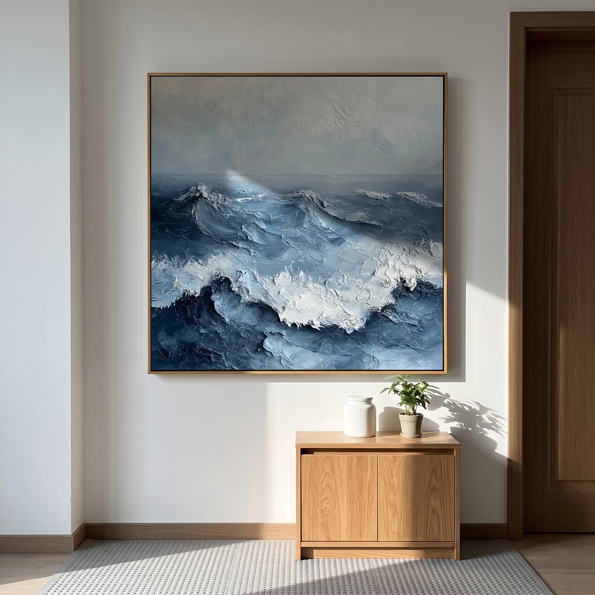"The Cresting Tide" – Heavy Impasto 3D Ocean Wave Painting | Hand-Textured Deep Blue Seascape | Contemporary Nautical Wall Art #BE065