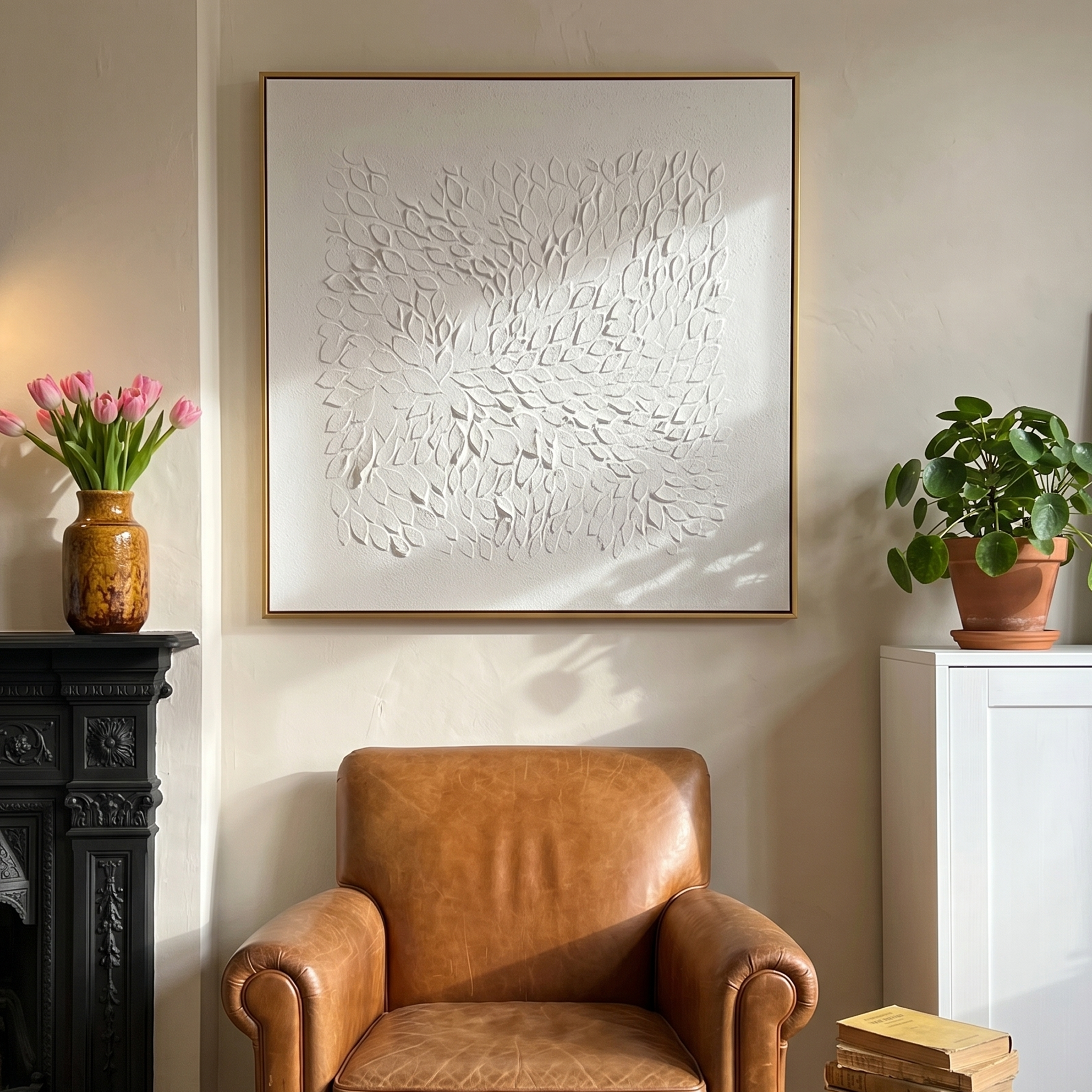 "The Echoing Breath" – Minimalist White Relief Impasto Painting | Hand-Textured 3D Plaster Art for Contemporary Interiors #MI188