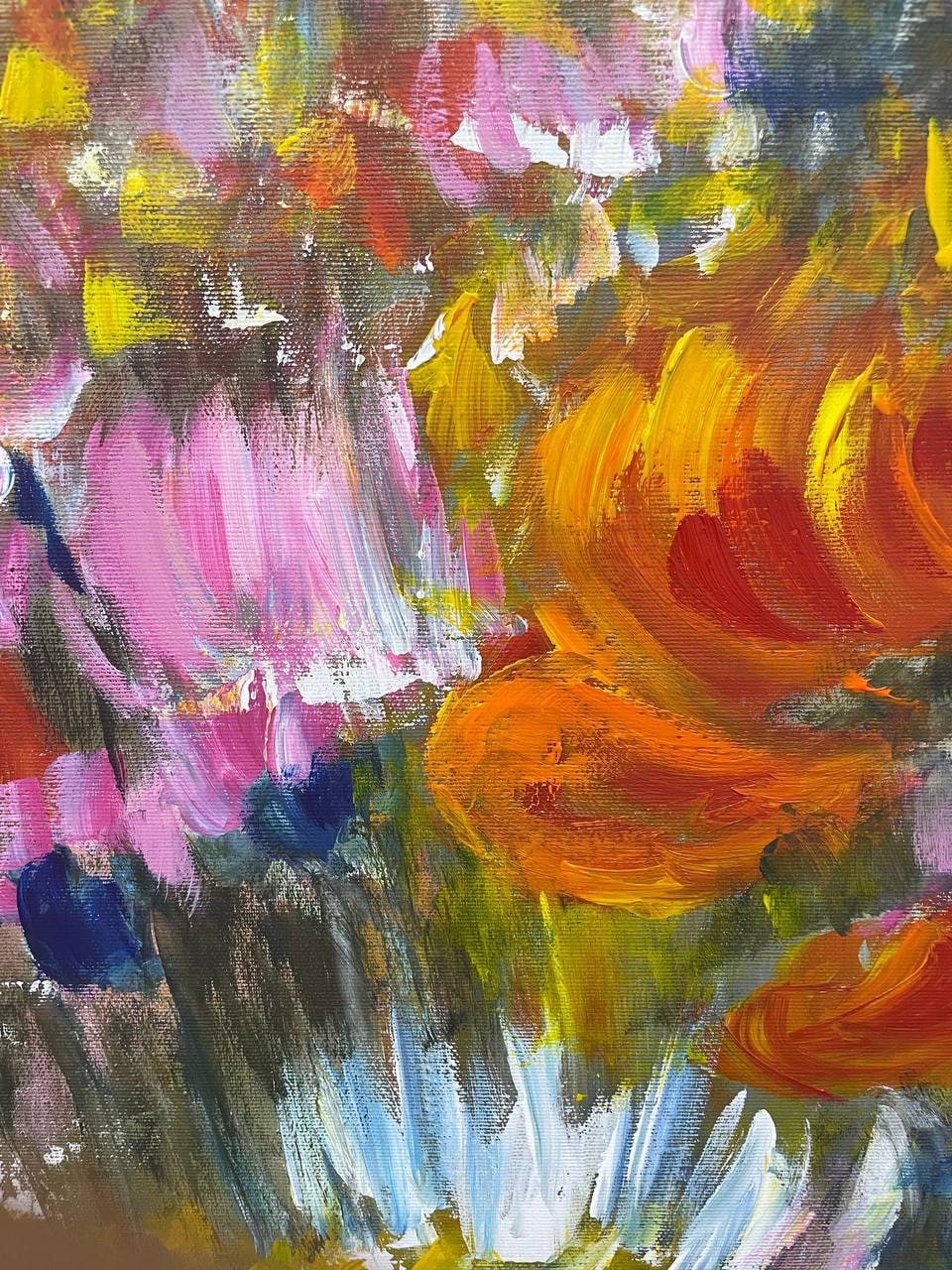 "Wildflower Woodland Bloom" – Modern Heavy Impasto Impressionist Landscape | 3D Golden Citrus & Forest Sage Palette Knife Painting | Luxury Square Wall Art #PT 568