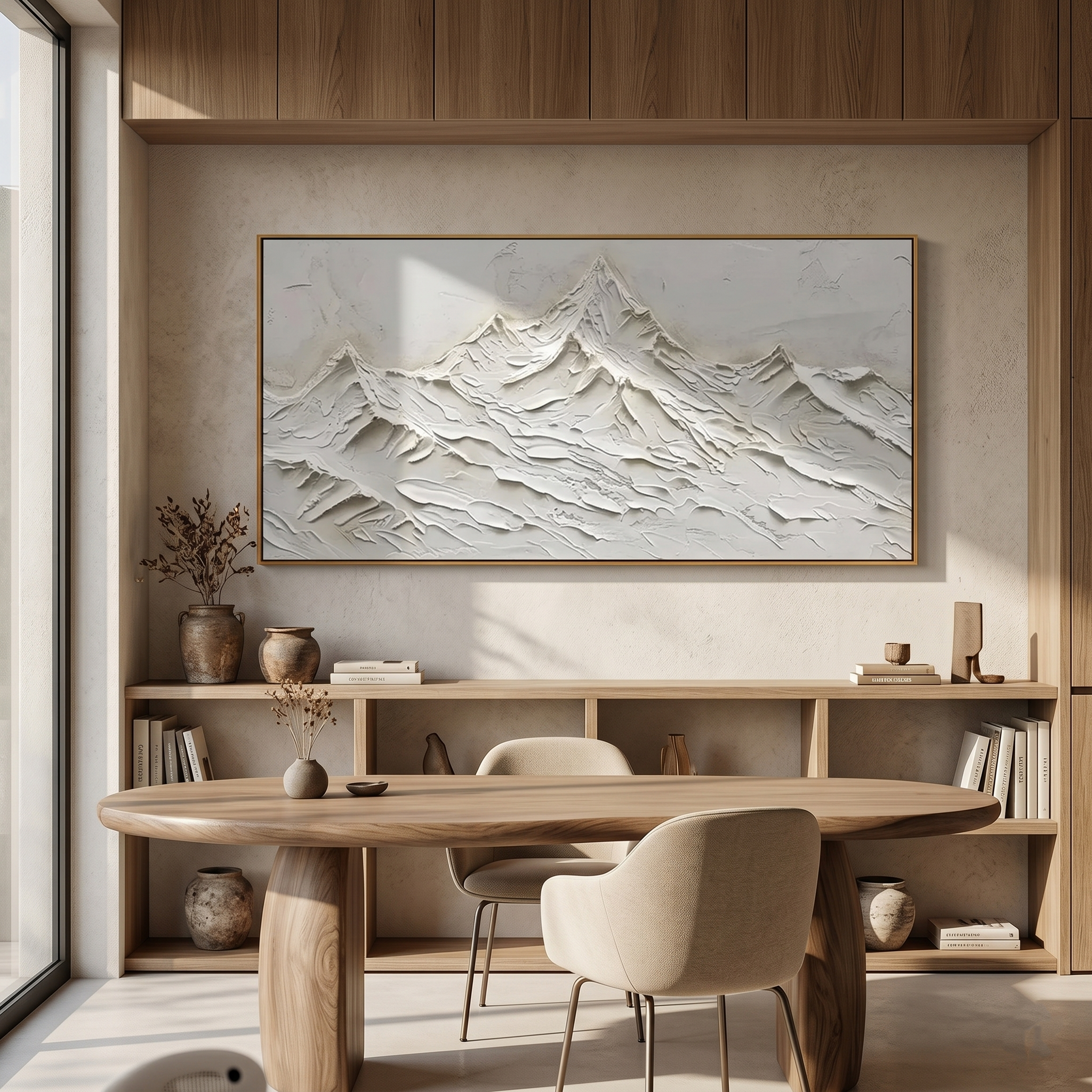 "The White Summit" – Modern 3D Sculptural Heavy Impasto Snow Mountain | Minimalist Relief Statement Art #PT 547