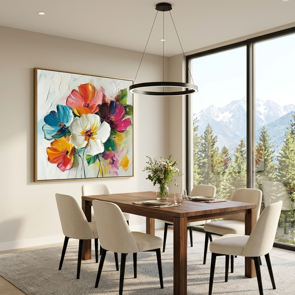 "Blooming Promise" – 100% Hand-Painted Palette Knife Heavy Texture Floral Oil Painting | Modern Vibrant Wall Art for Living Room/Dining Room#FL323
