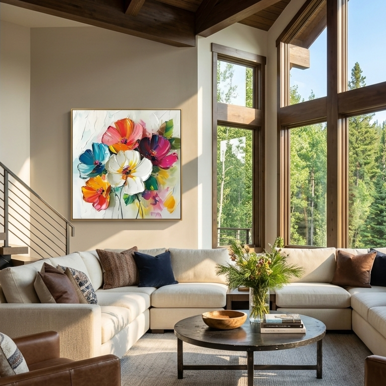 "Blooming Promise" – 100% Hand-Painted Palette Knife Heavy Texture Floral Oil Painting | Modern Vibrant Wall Art for Living Room/Dining Room#FL323