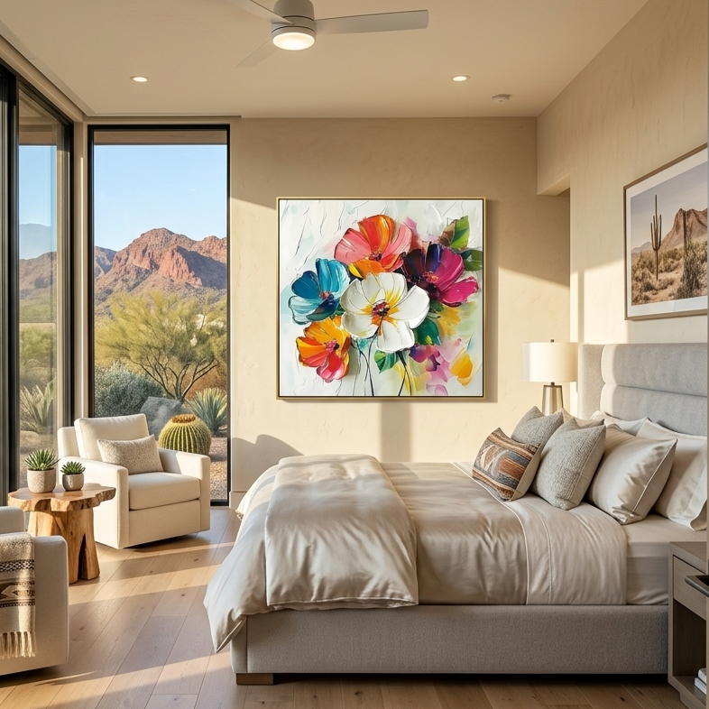 "Blooming Promise" – 100% Hand-Painted Palette Knife Heavy Texture Floral Oil Painting | Modern Vibrant Wall Art for Living Room/Dining Room#FL323