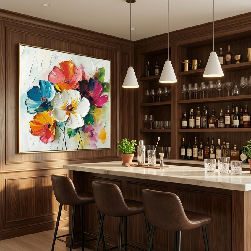 "Blooming Promise" – 100% Hand-Painted Palette Knife Heavy Texture Floral Oil Painting | Modern Vibrant Wall Art for Living Room/Dining Room#FL323