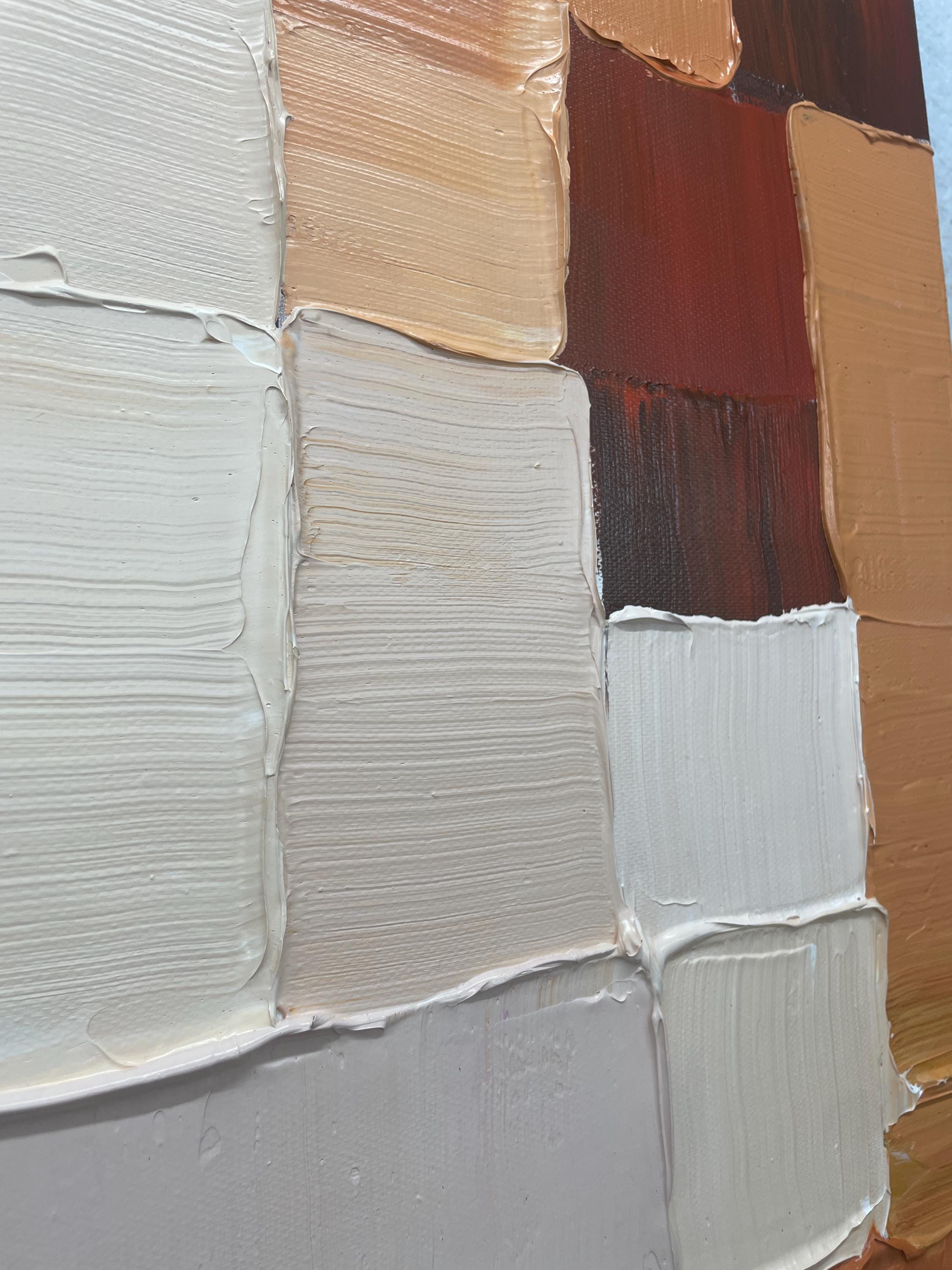 "Gradient Woven Clay Tile Relief" – Modern Heavy Impasto Geometric Minimal Abstract | 3D Warm Taupe & Ash Grey Palette Knife Painting | Luxury Vertical Wall Art #PT 575