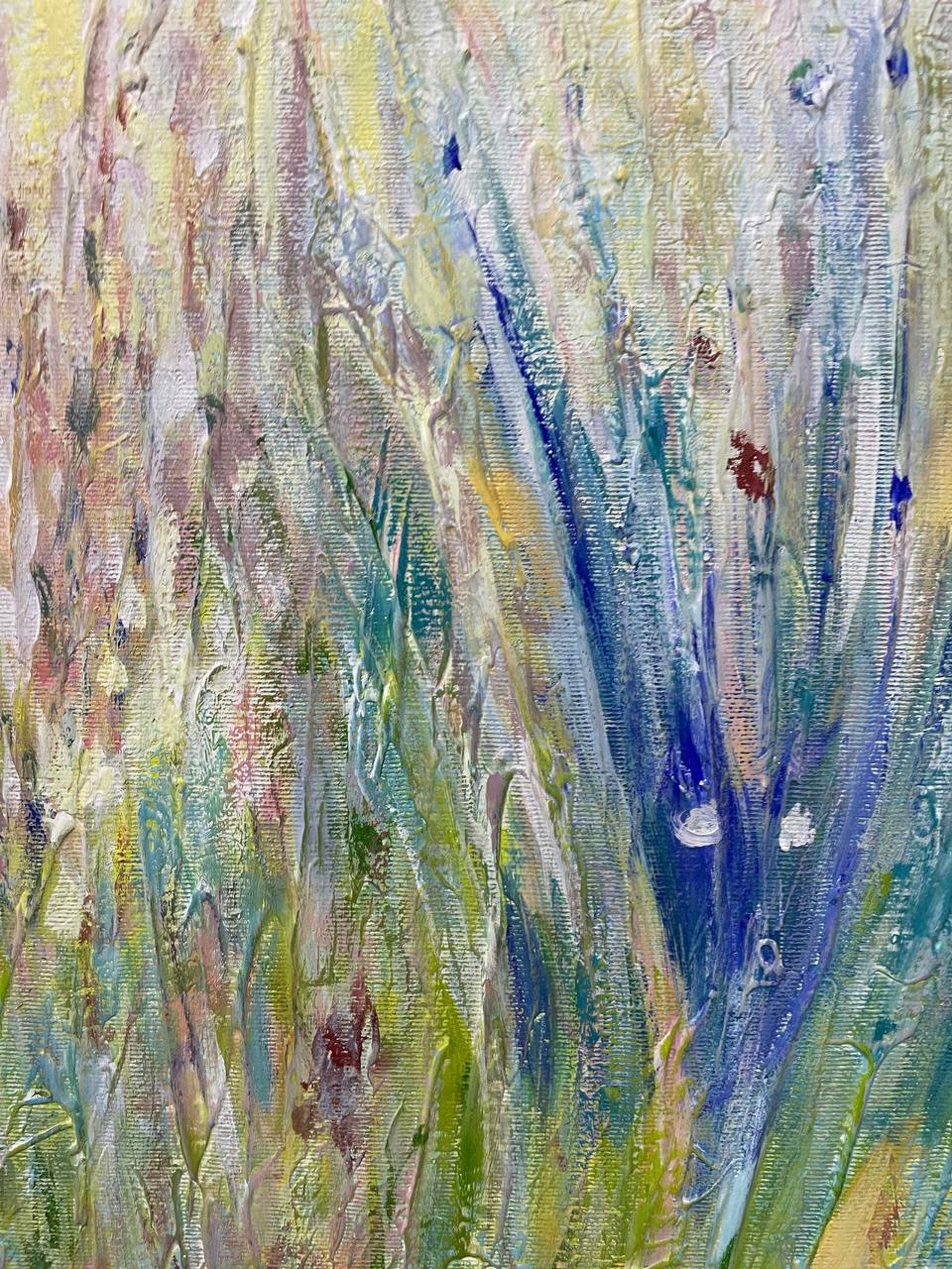 "Lavender Wildflower Meadow" - Modern Heavy Impasto Floral Abstract Landscape | 3D Violet Indigo & Soft Pastel Palette Knife Painting | Luxury Square Wall Art #PT 585