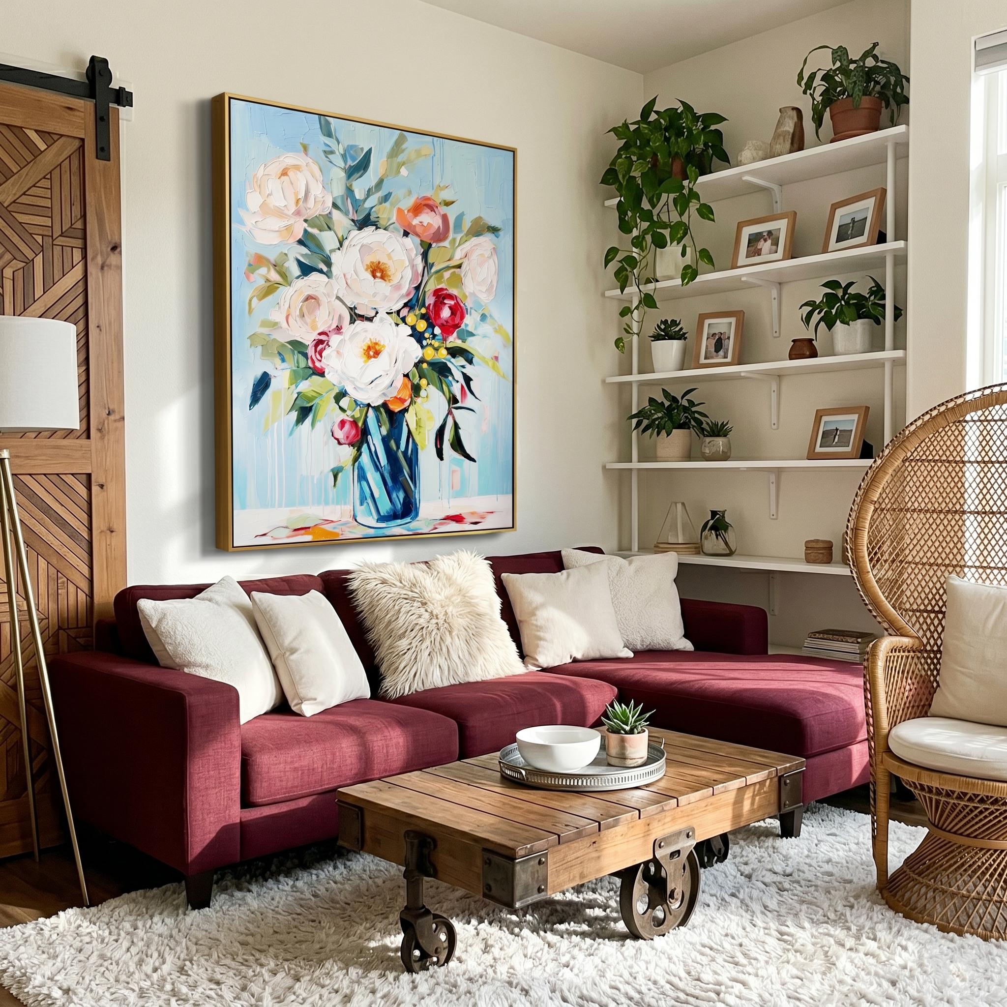 "Azure Bloom" – Modern Expressive Peony Floral Oil Painting | Refreshing Sky Blue Healing Style Wall Art #FL310