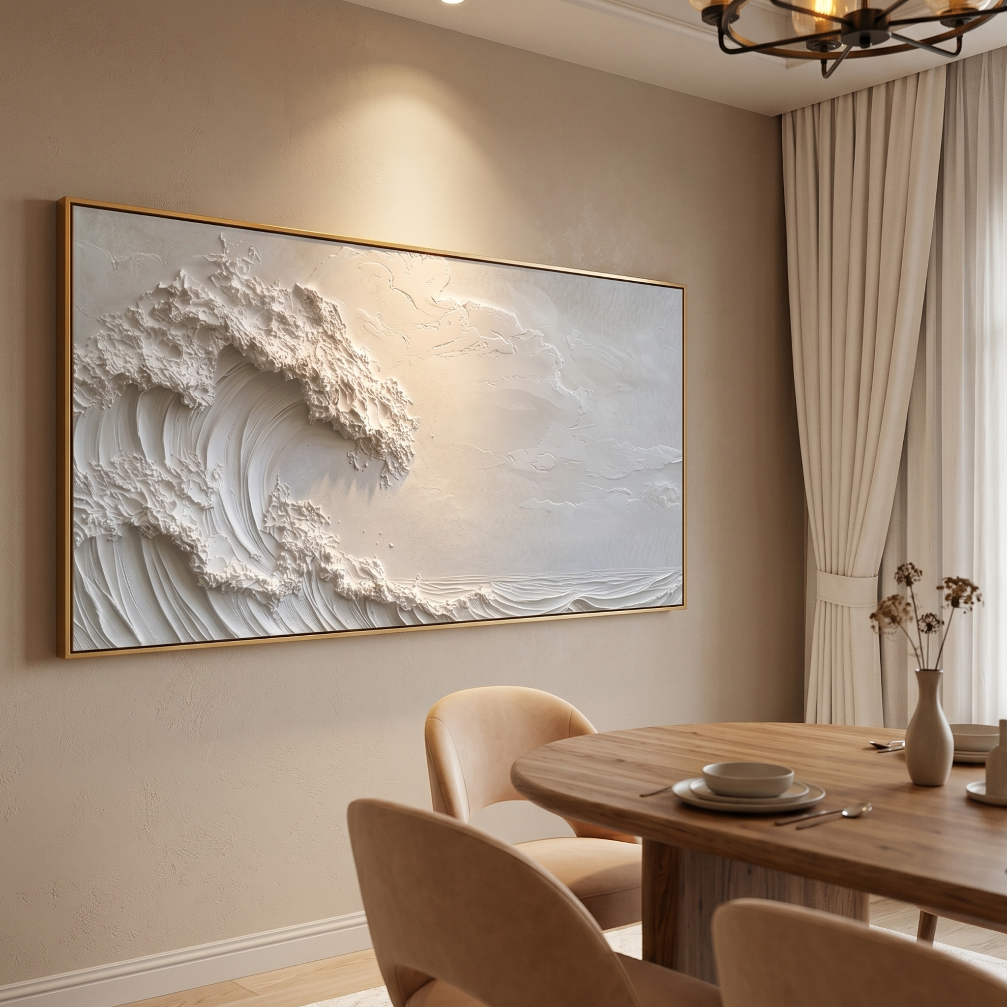 "The Alabaster Tide" – Minimalist White-on-White Relief | 3D Hand-Sculpted Heavy Impasto Wave Painting | Luxury Modern Horizontal Wall Art#PT 540