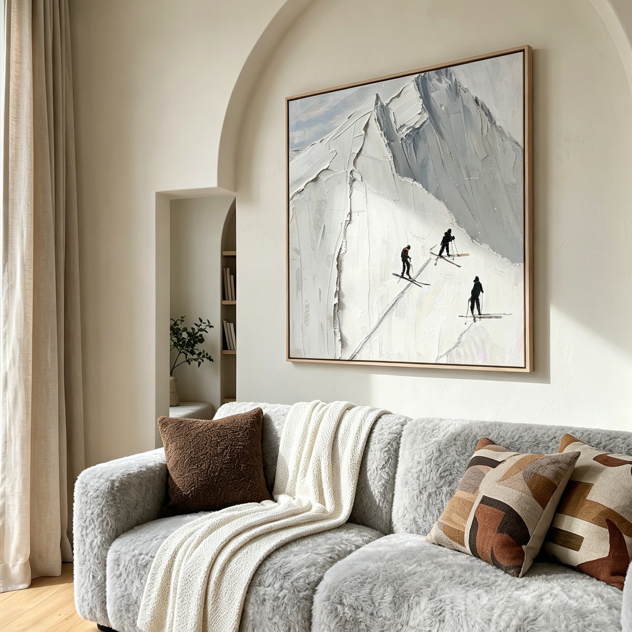 "Summit Trails" – Minimalist Snow Mountain Heavy Impasto | Hand-Textured 3D Skiing Art | Contemporary Alpine Wall Decor #PT538