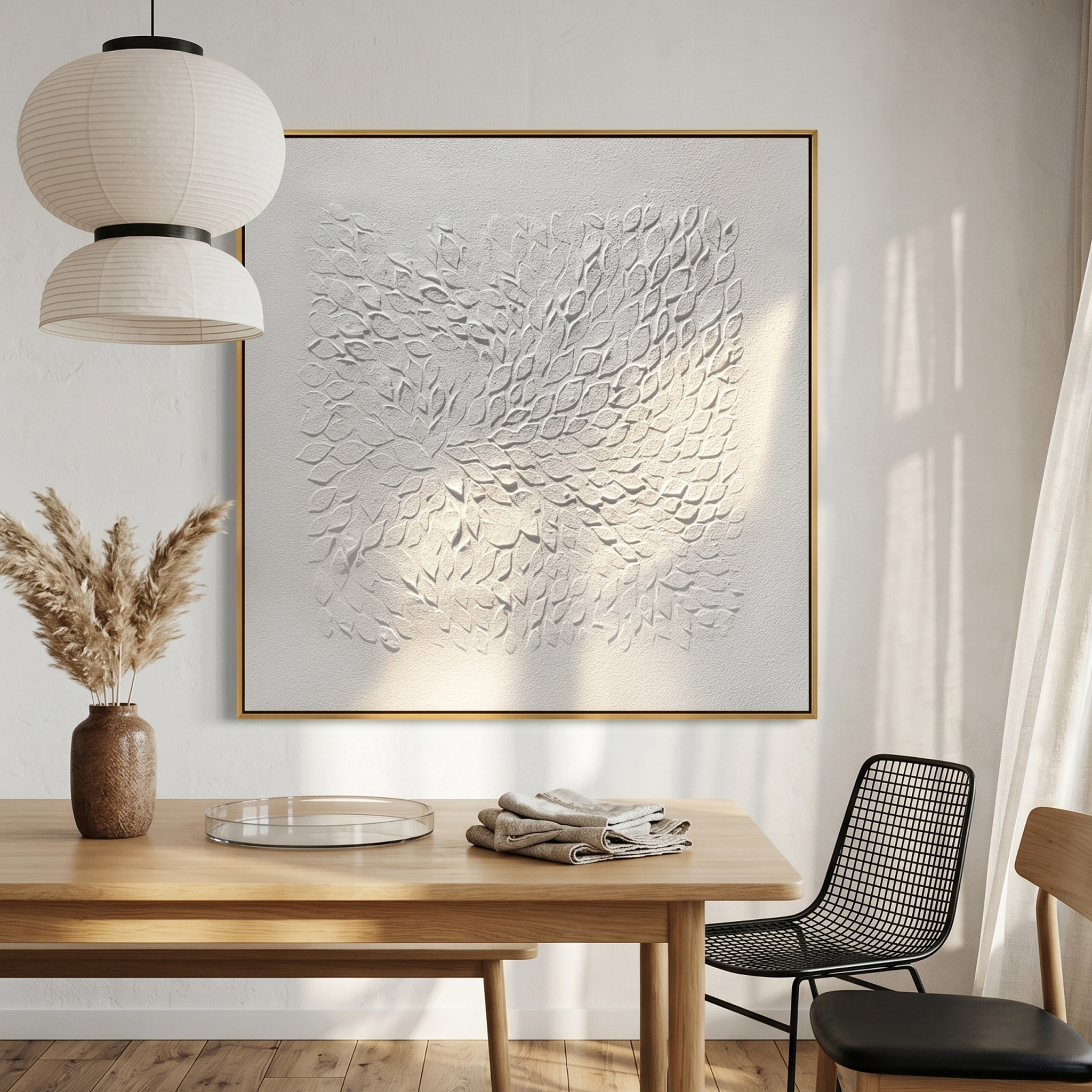 "The Echoing Breath" – Minimalist White Relief Impasto Painting | Hand-Textured 3D Plaster Art for Contemporary Interiors #MI188