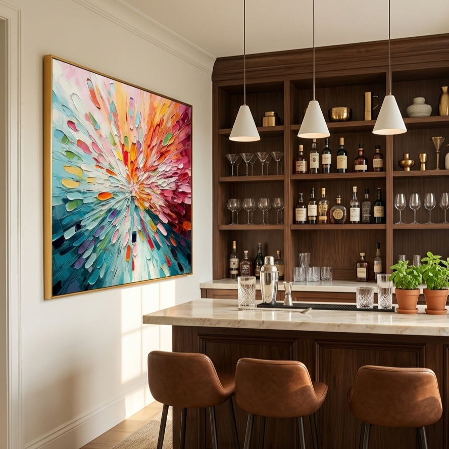 "Chromatic Burst" – Radiant Impasto Abstract Explosion Oil Painting | Modern Dynamic Statement Wall Art #PT529
