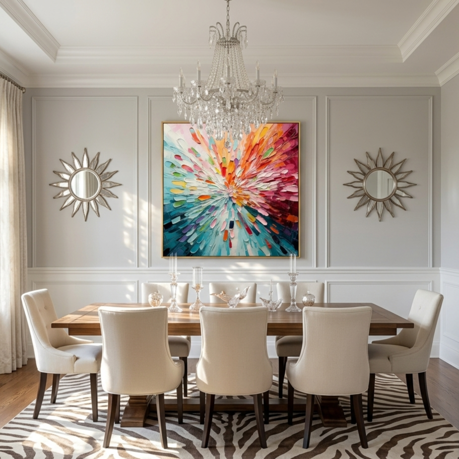 "Chromatic Burst" – Radiant Impasto Abstract Explosion Oil Painting | Modern Dynamic Statement Wall Art #PT529