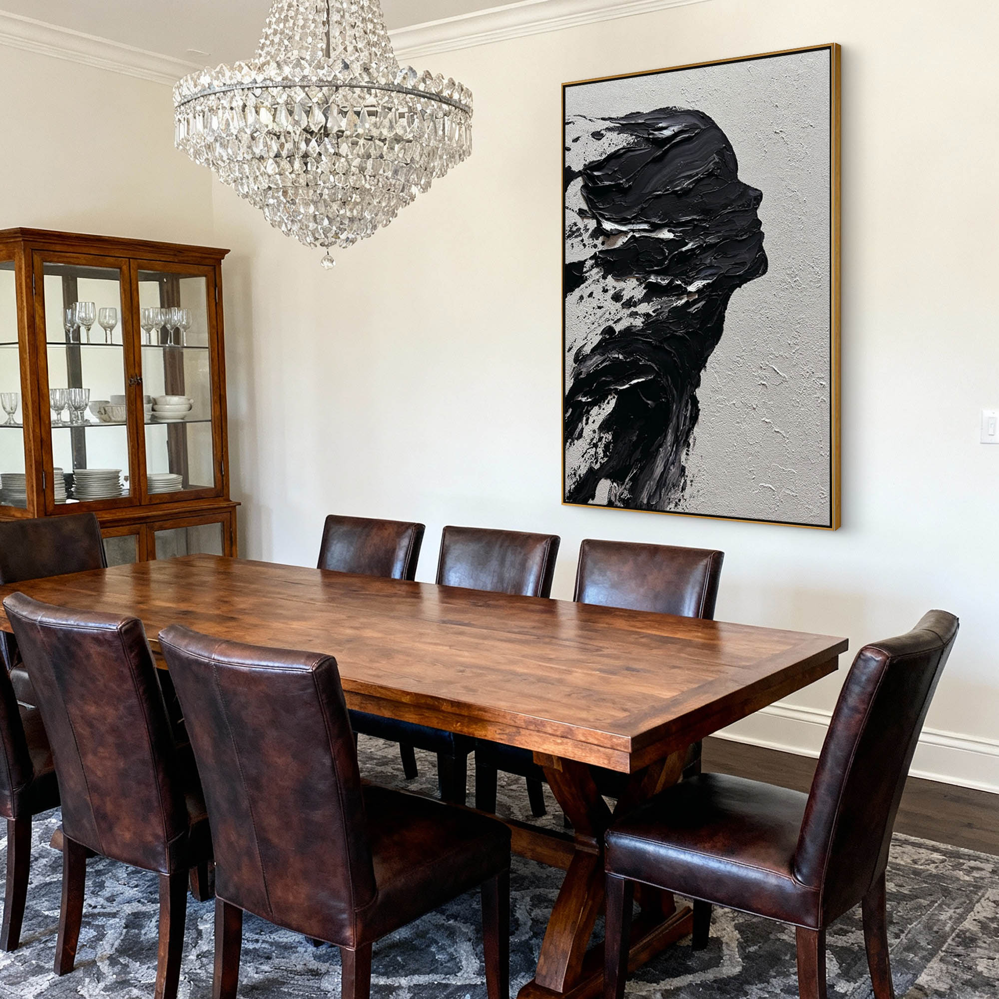 "The Silent Void" – Avant-Garde Black & White Impasto Silhouette | Modern 3D Heavy Texture Woman Portrait Art #PE467