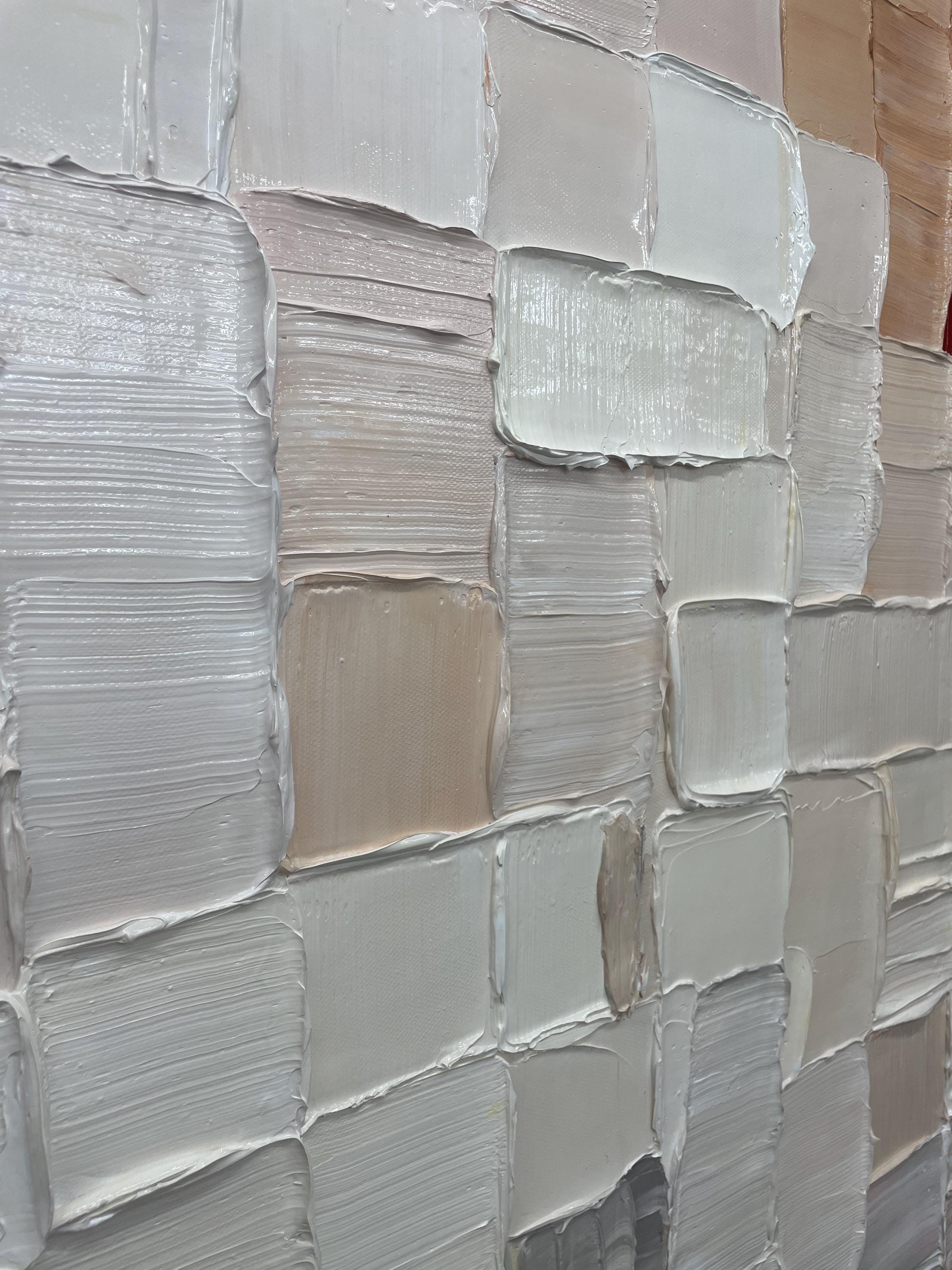 "Gradient Woven Clay Tile Relief" – Modern Heavy Impasto Geometric Minimal Abstract | 3D Warm Taupe & Ash Grey Palette Knife Painting | Luxury Vertical Wall Art #PT 575