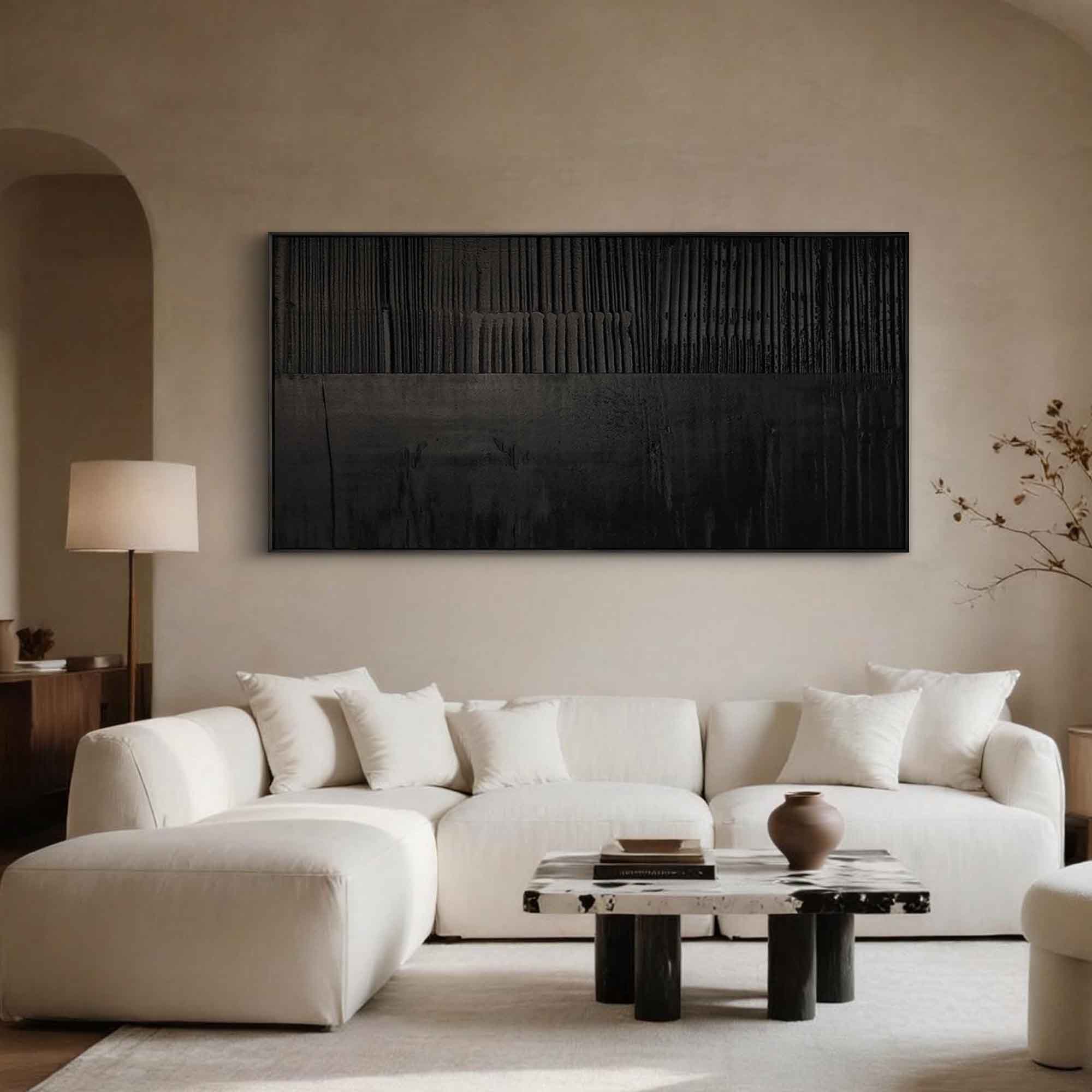 "Midnight Matrix" – Modern Dark Minimalist 3D Heavy Relief | Italian Luxury All-Black Statement Art #WS 237