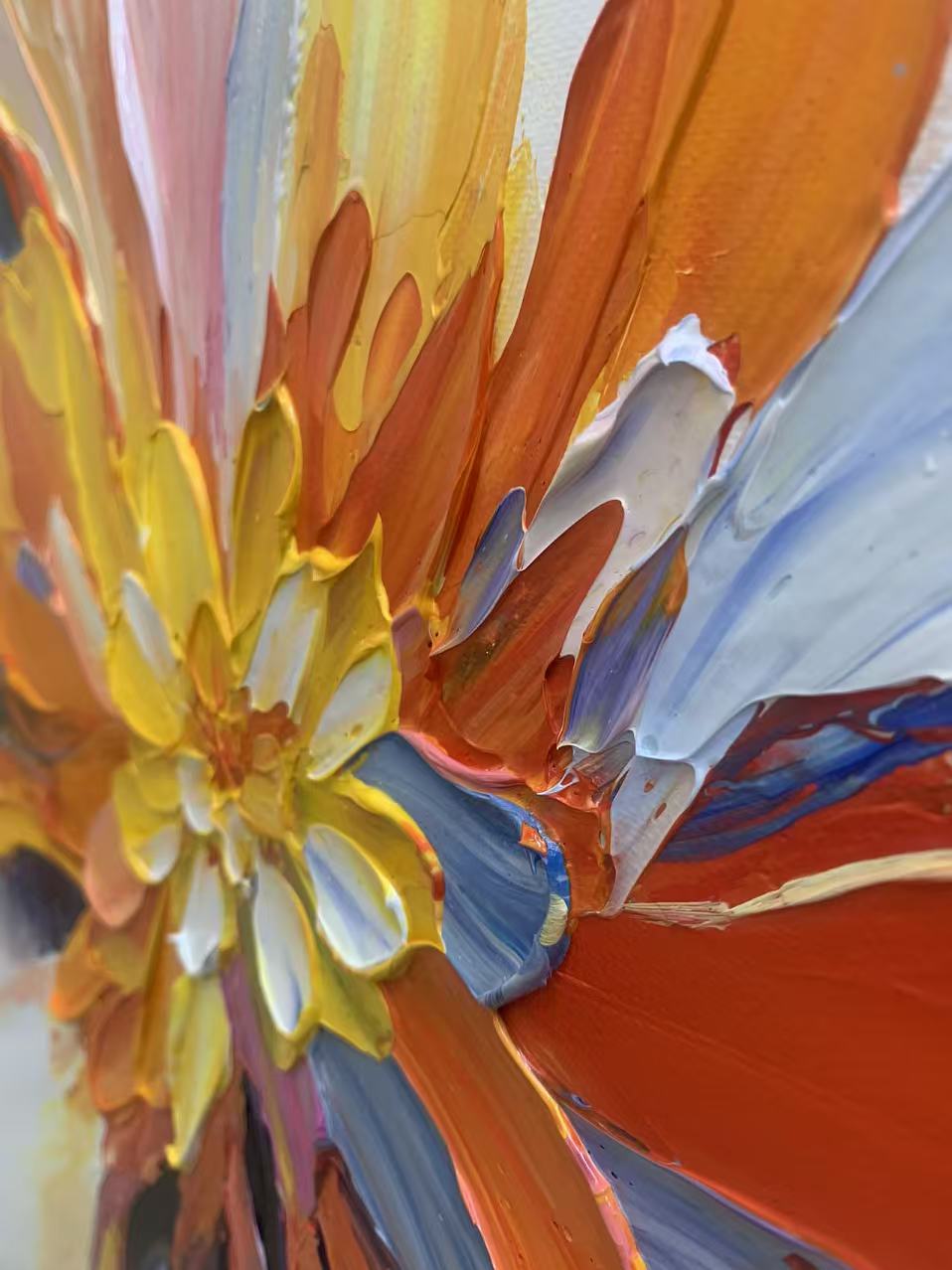 "Supernova Bloom" – Radiant Heavy Impasto Abstract Floral Oil Painting | Bold Dynamic 3D Texture Wall Art #FL292