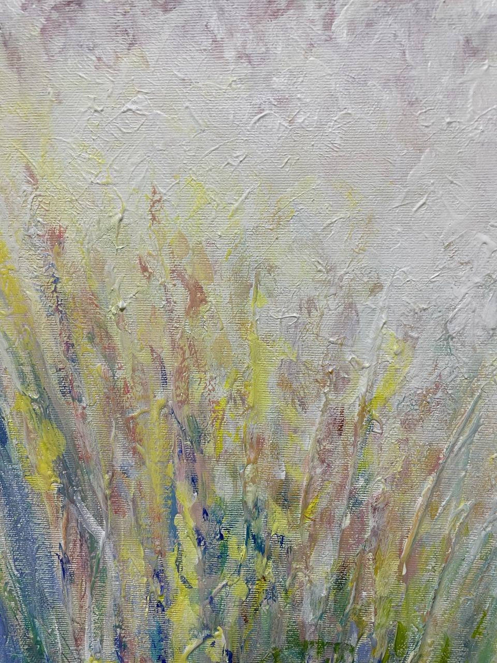 "Lavender Wildflower Meadow" - Modern Heavy Impasto Floral Abstract Landscape | 3D Violet Indigo & Soft Pastel Palette Knife Painting | Luxury Square Wall Art #PT 585