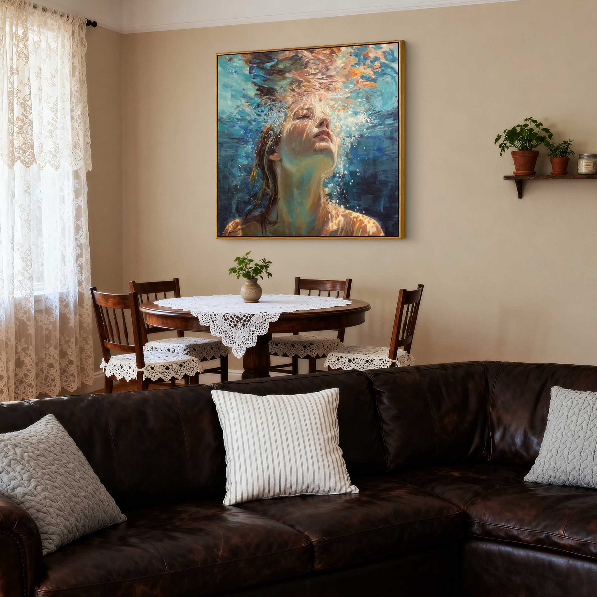 "Deep Blue Breath" – Impressionist Underwater Woman Oil Painting | Serene Light & Shadow Figurative Wall Art#PE369
