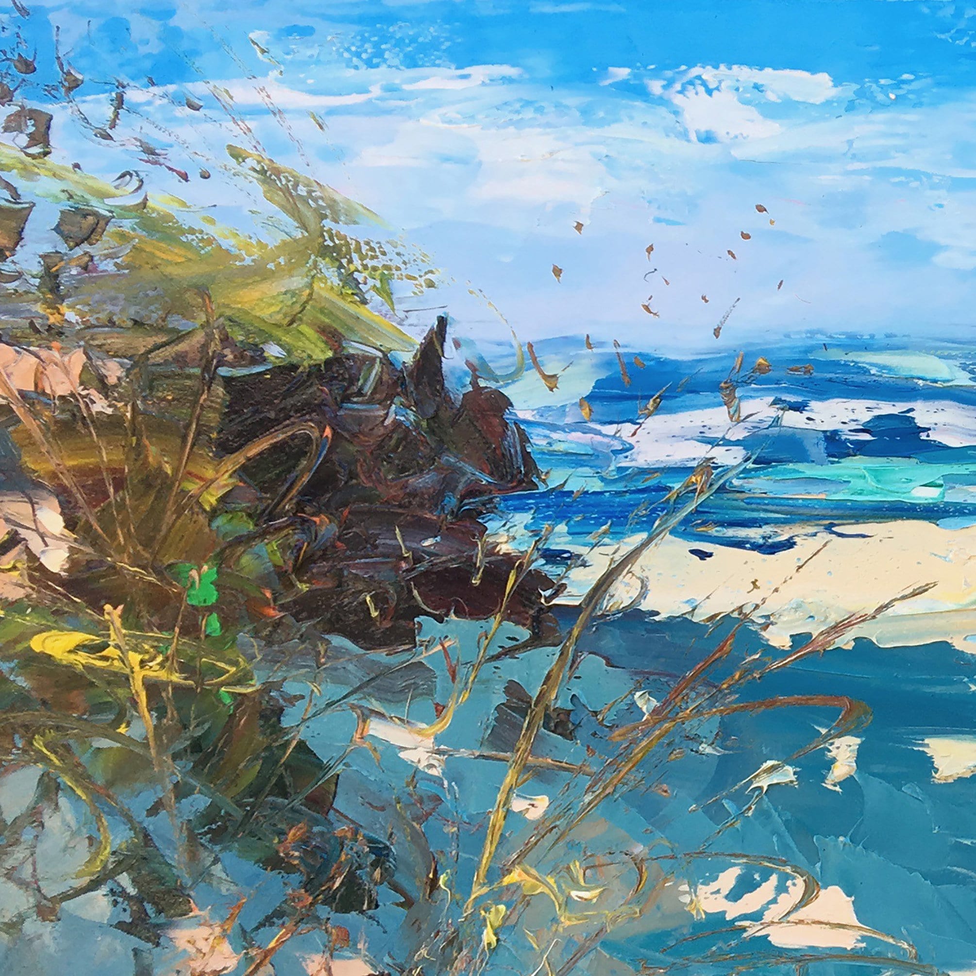 "Textured Dune Shore Ocean Waves" – Modern Heavy Impasto Impressionist Seascape | 3D Turquoise Aqua & Cream Sand Palette Knife Painting | Luxury Horizontal Wall Art #PT 578