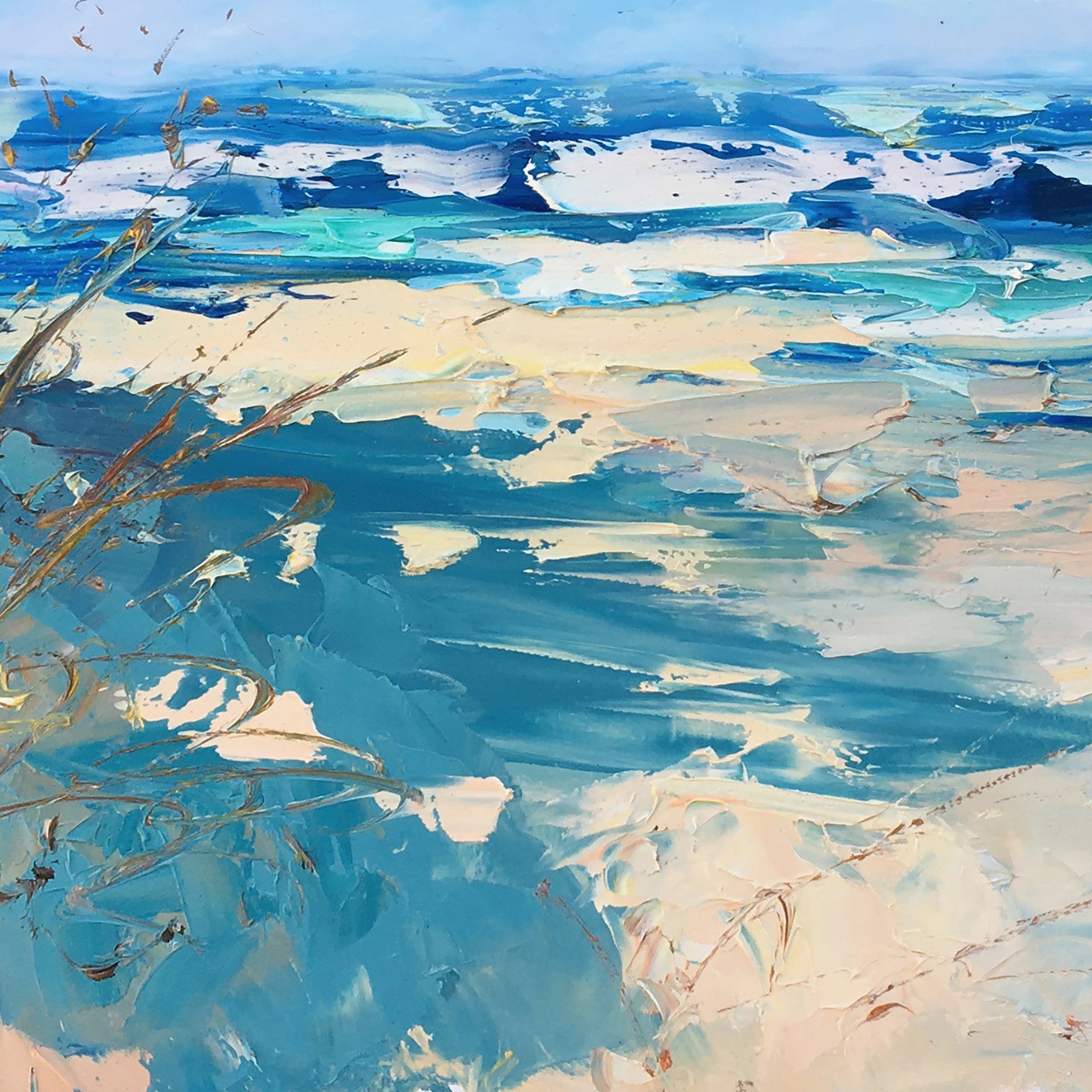"Textured Dune Shore Ocean Waves" – Modern Heavy Impasto Impressionist Seascape | 3D Turquoise Aqua & Cream Sand Palette Knife Painting | Luxury Horizontal Wall Art #PT 578