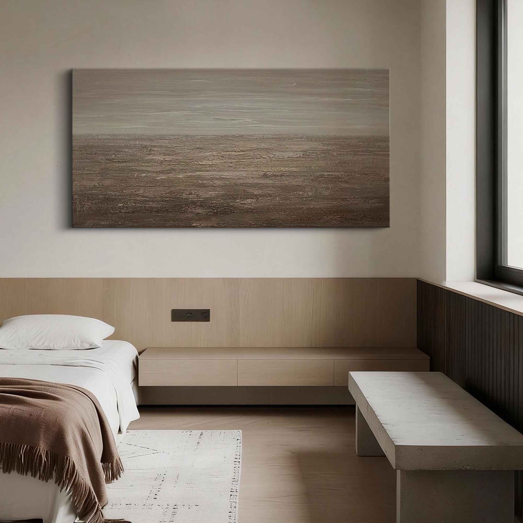 "Terra Echo" – Modern Wabi-Sabi Mineral Texture Abstract | Minimalist Oatmeal Tone Horizontal Statement Art #WS 242