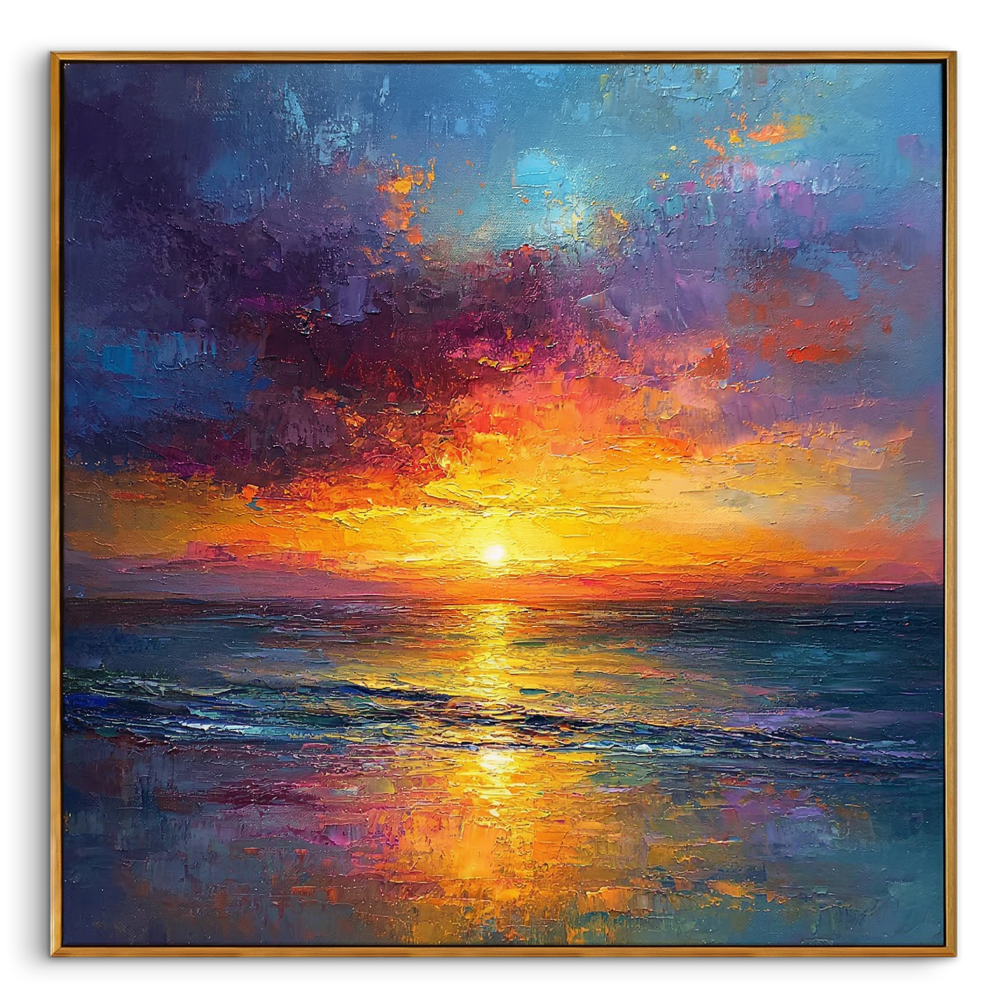 "Eternal Radiance" – Modern Impressionist Sunset Seascape Impasto Painting | Luxury Bold Statement Wall Art#BE038