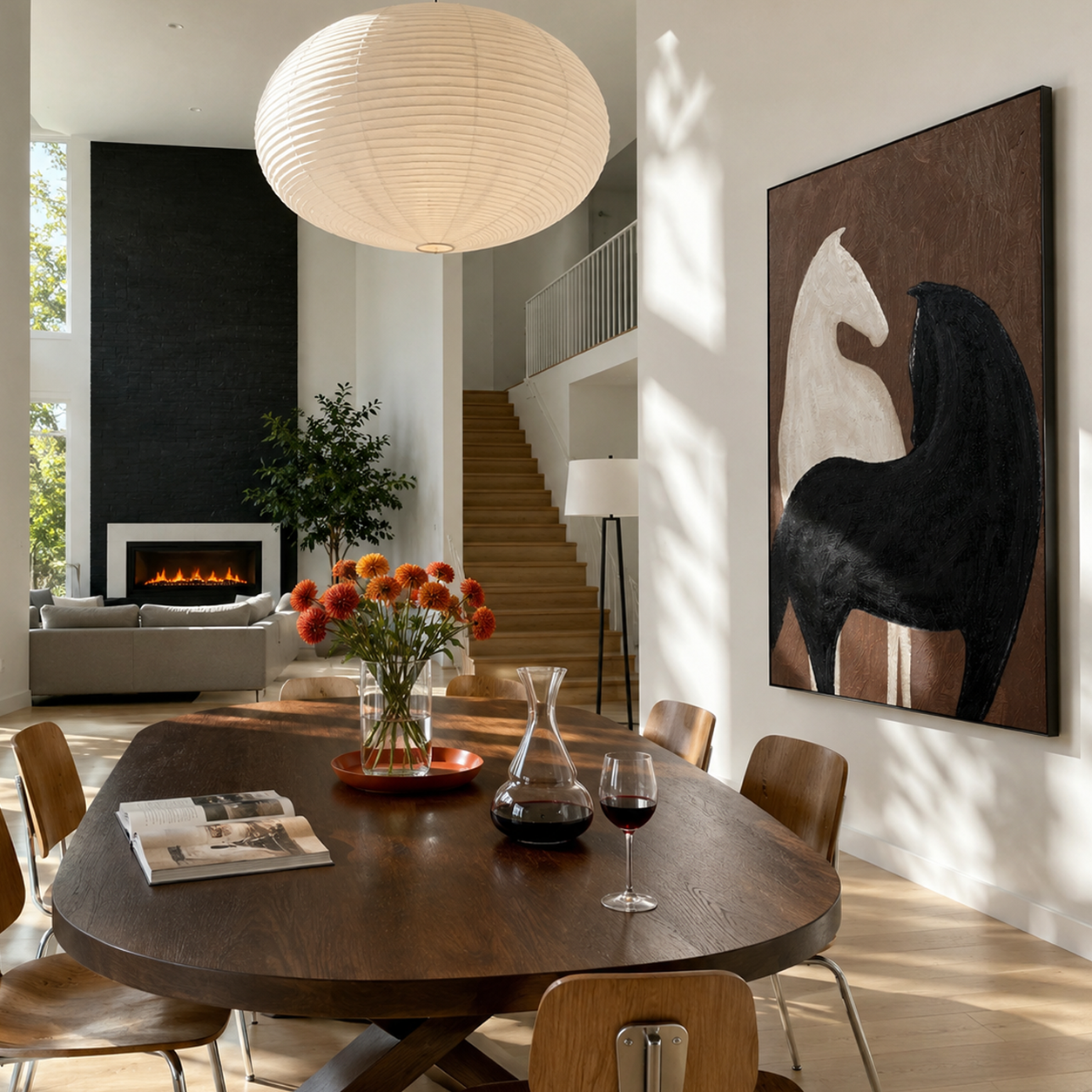 "Dual Yin-Yang Horses Embrace" – Modern Heavy Impasto Minimal Equine Figurative | 3D Cocoa Brown & Cream Ivory Palette Knife Painting | Luxury Vertical Wall Art #AB 527