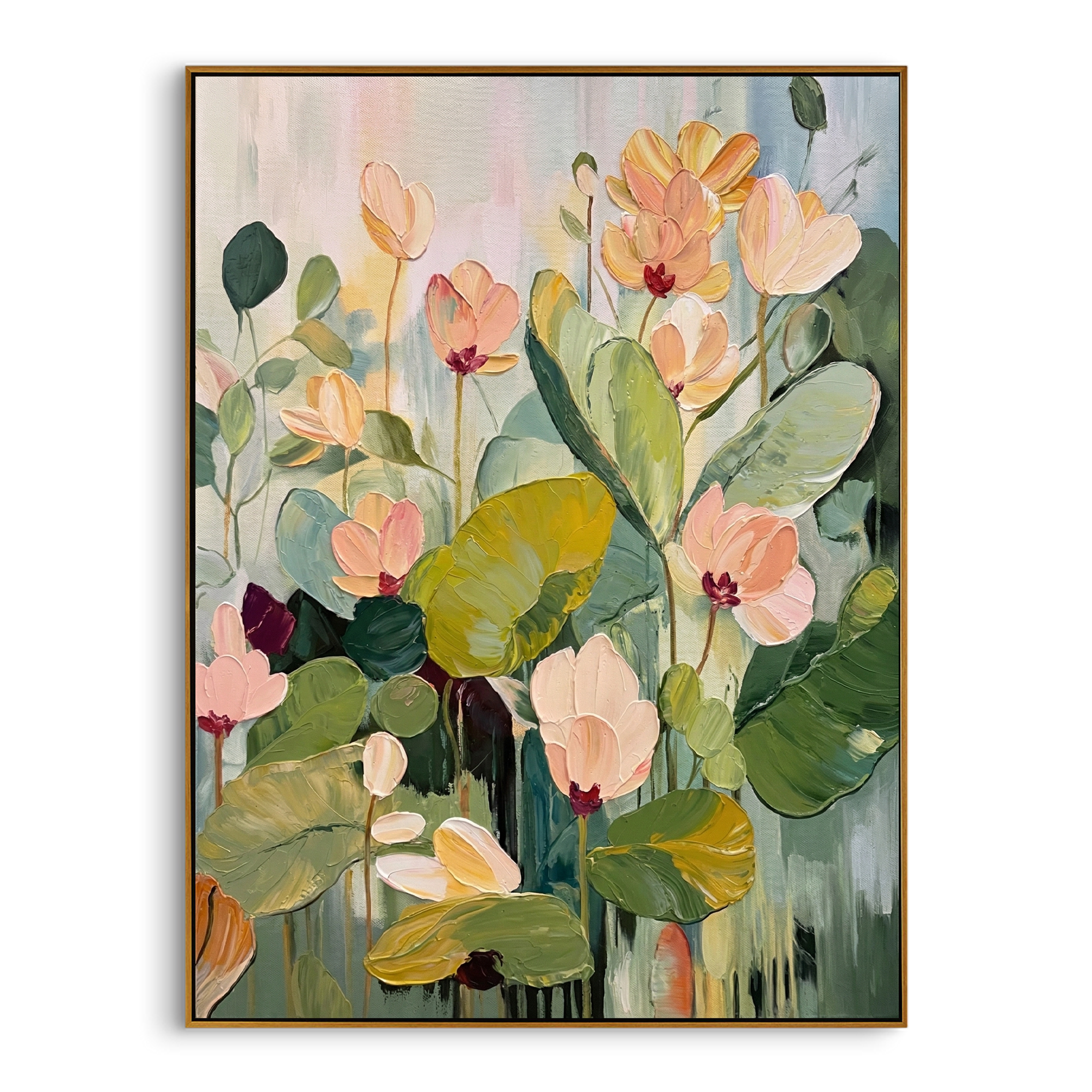 "Ethereal Growth" – Sage Green Impasto Floral Oil Painting | Modern Cream Style Textured Wall Art #FL293