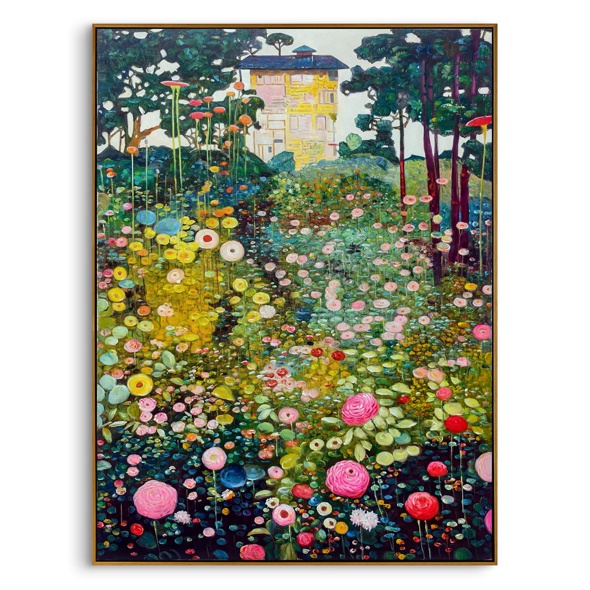 "Summer Secret Garden" – Klimt-Inspired Decorative Floral Oil Painting | Vintage Pastoral Villa Bedroom Wall Art#FL314